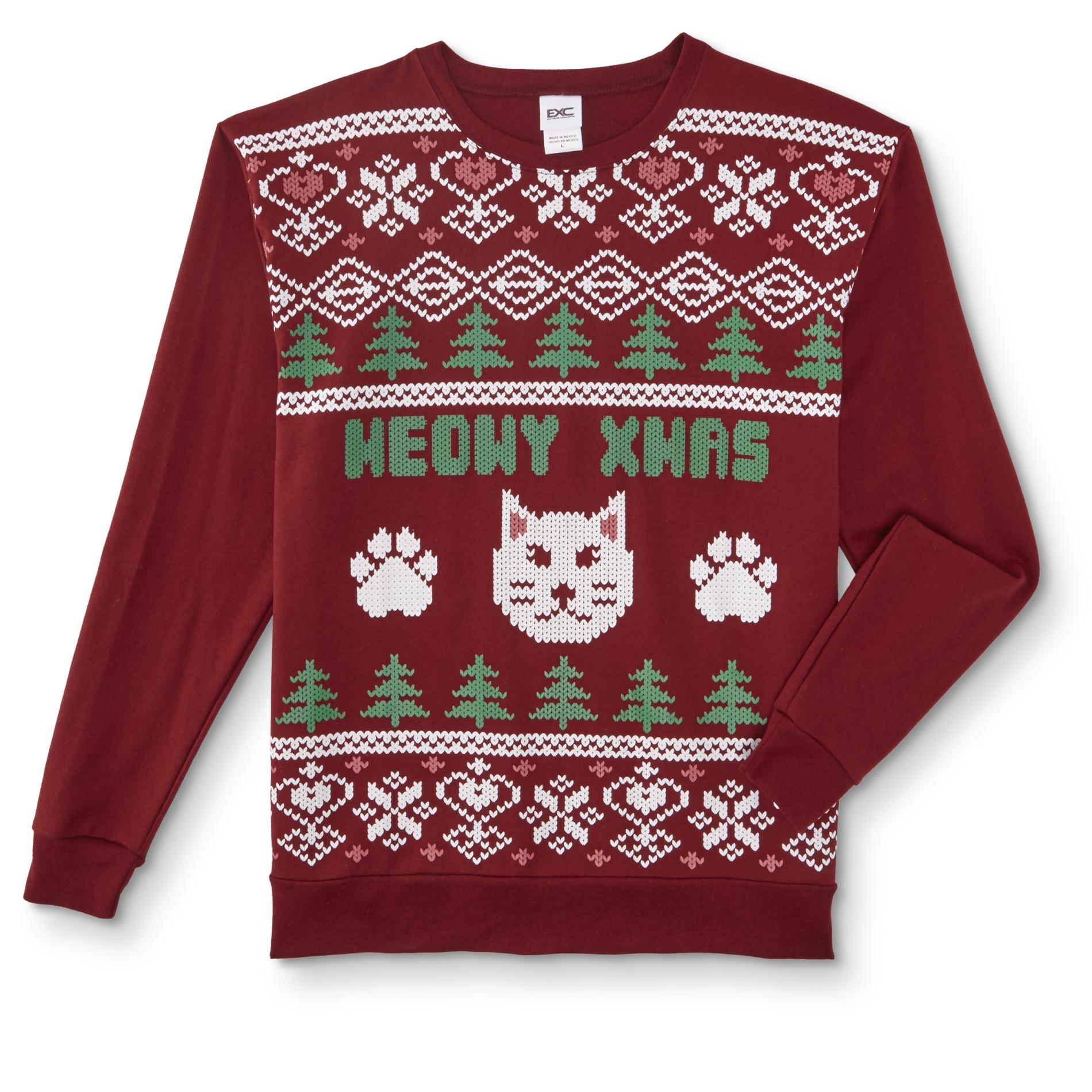 Young Men's Ugly Christmas Sweatshirt - Cat