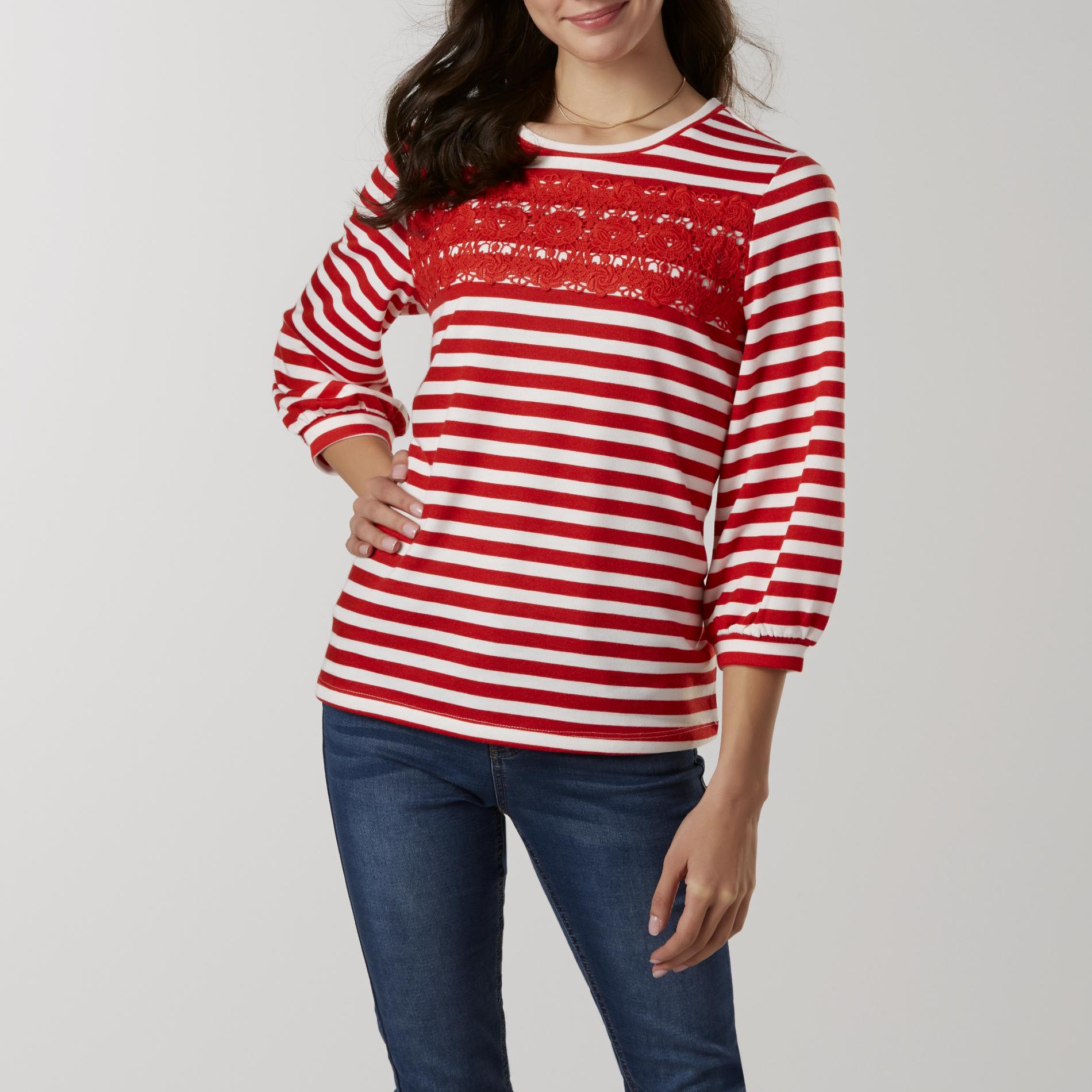 Basic Editions Women's Embellished Shirt - Striped