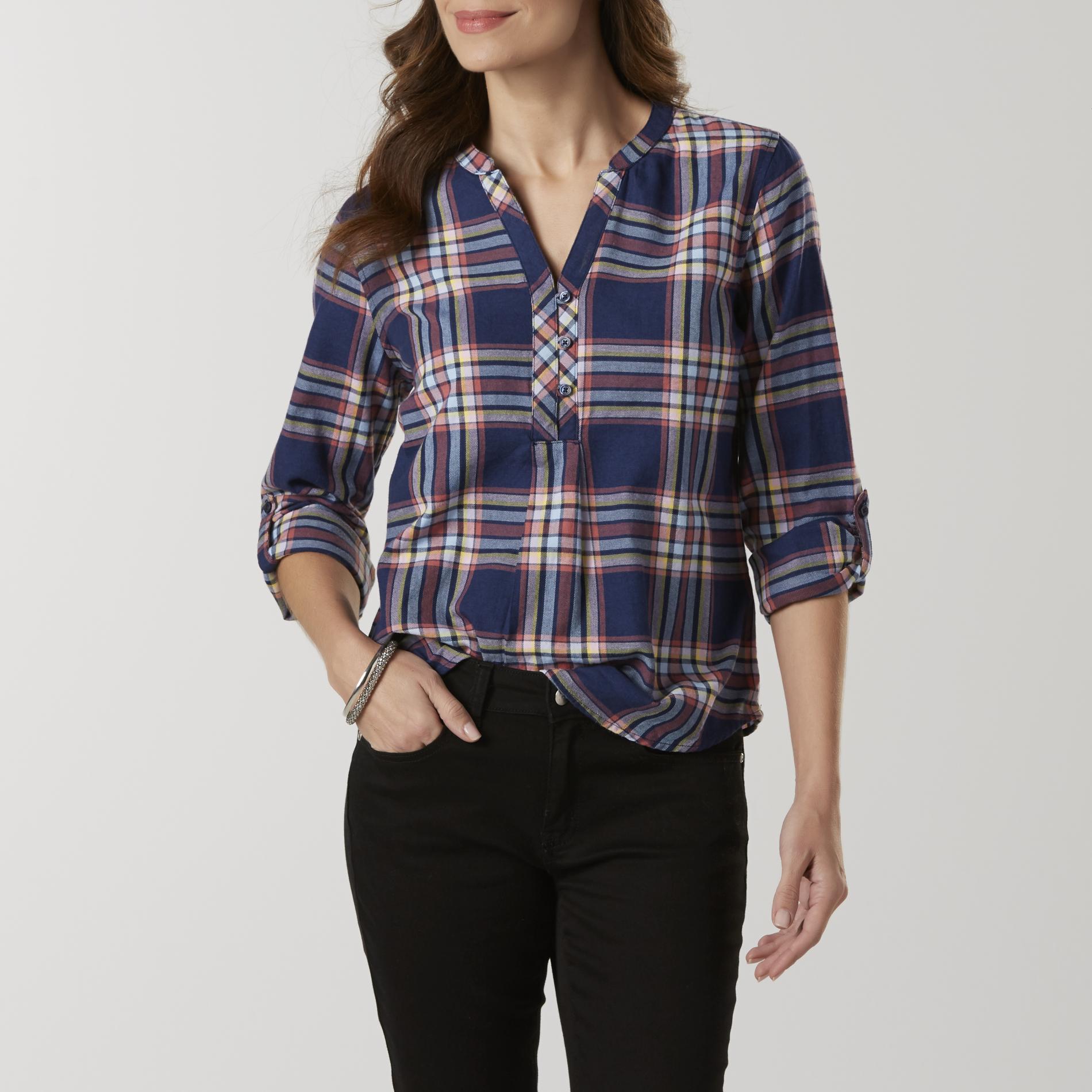 Laura Scott Women's Flannel Pullover Shirt Plaid Shop Your Way