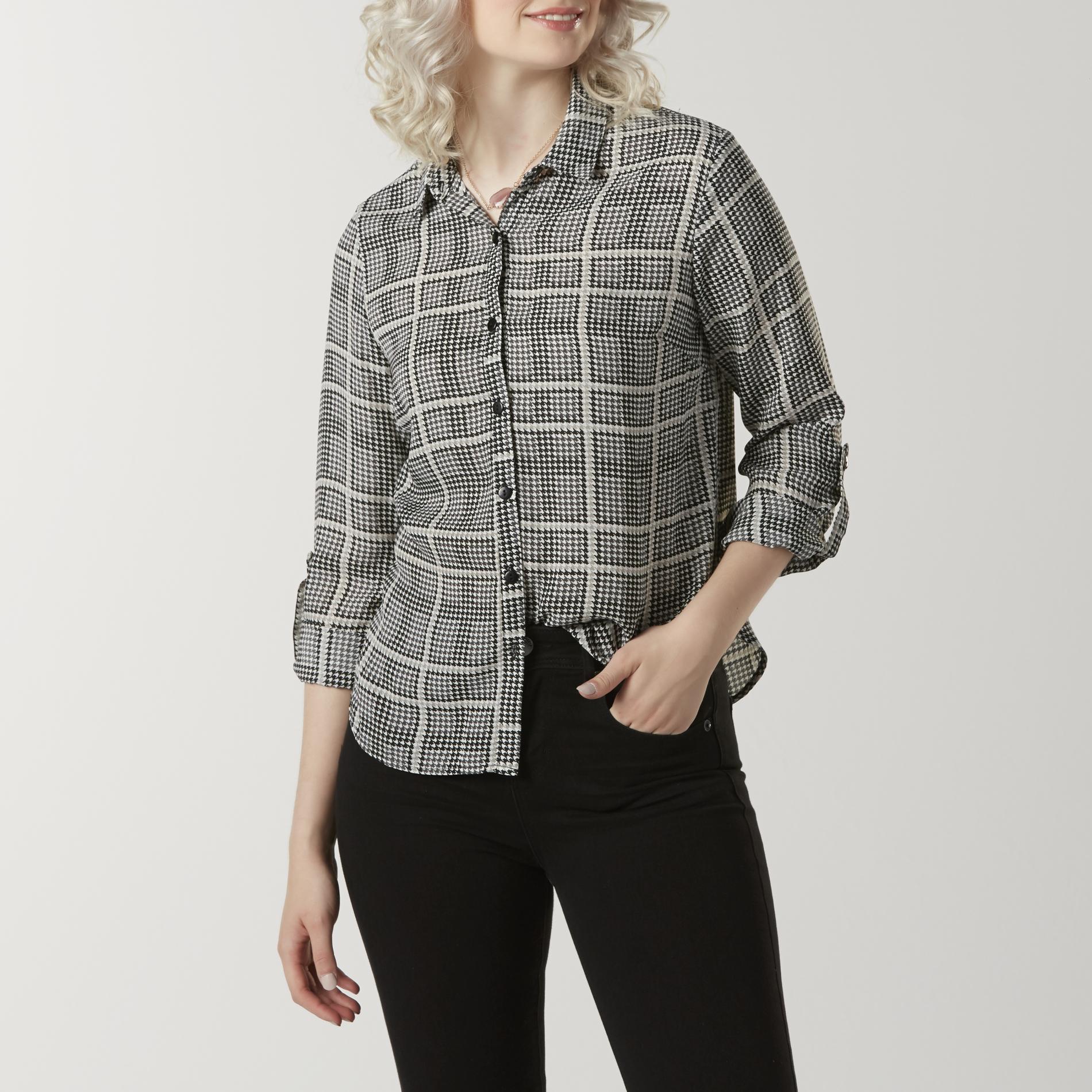 Simply Styled Women's Chiffon Blouse - Houndstooth Check