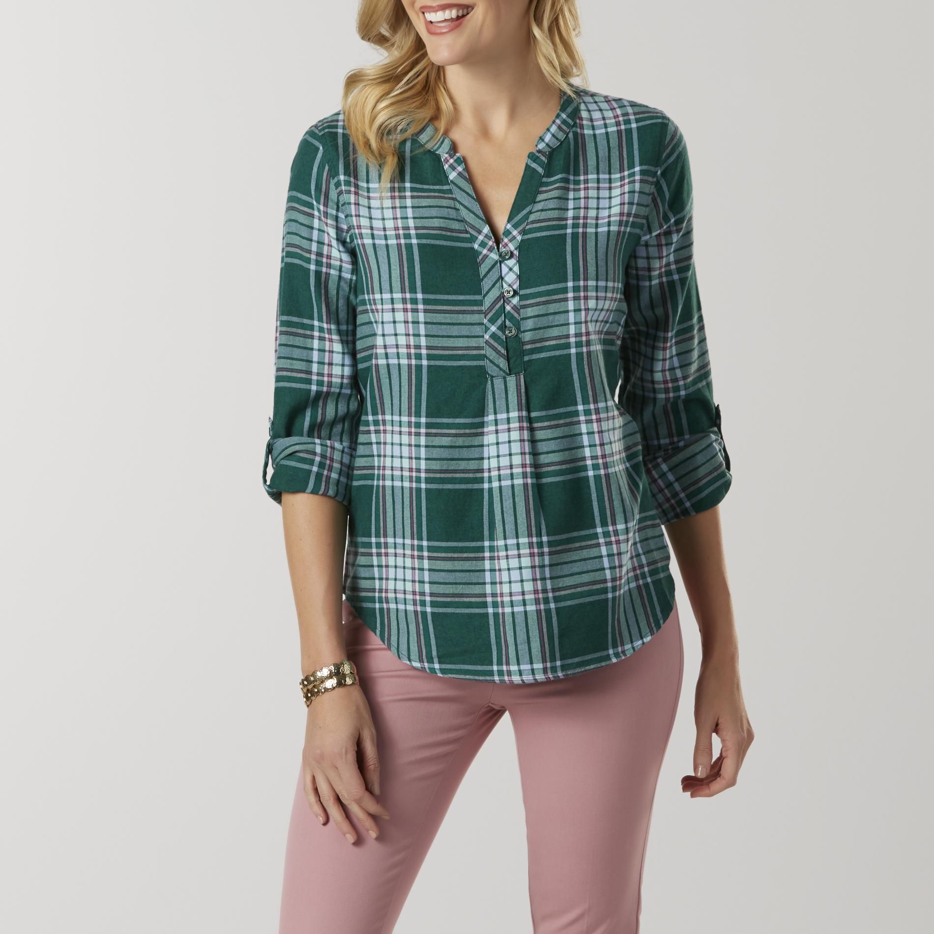 Laura Scott Women's Flannel Pullover Shirt - Plaid