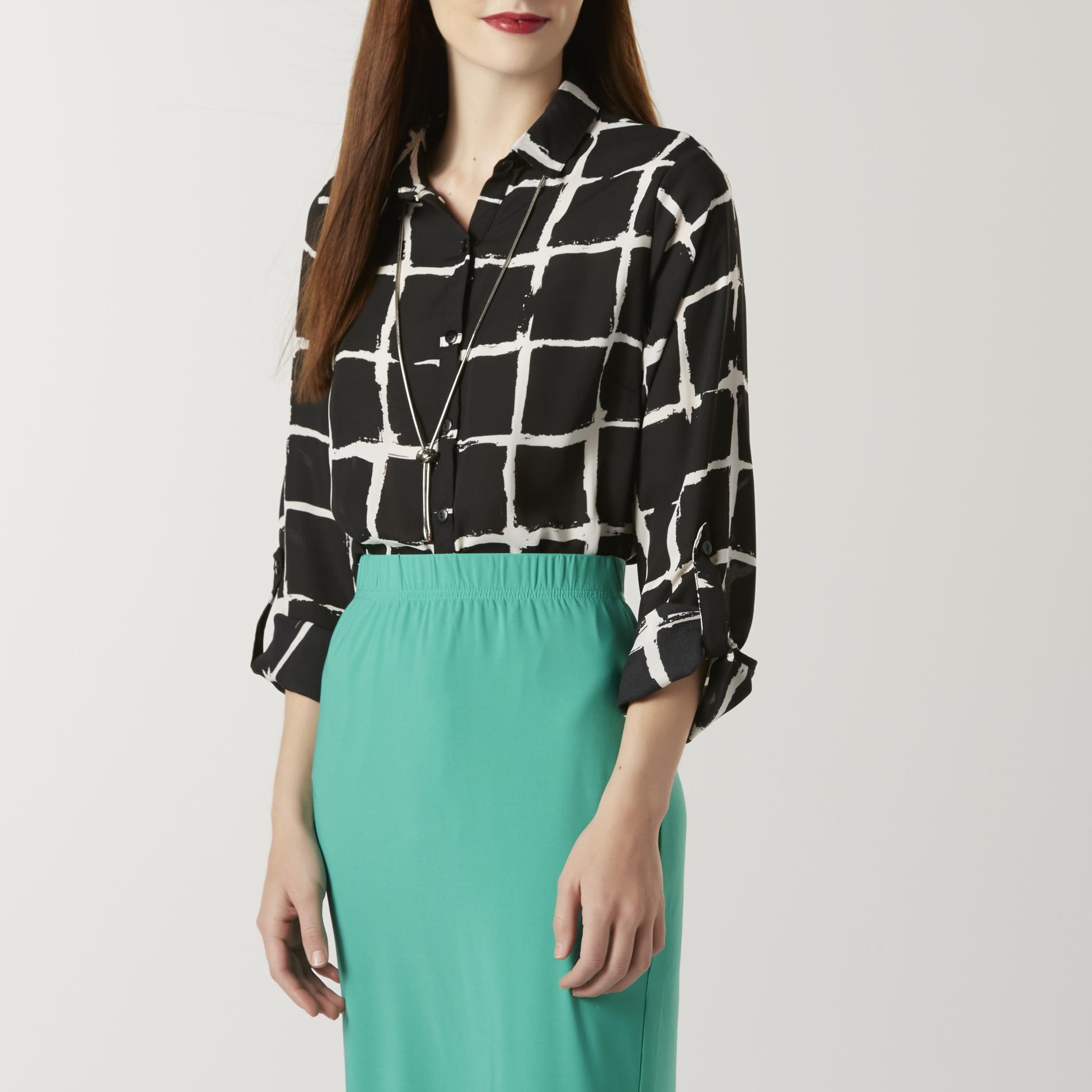 Simply Styled Women's Chiffon Blouse - Checkered