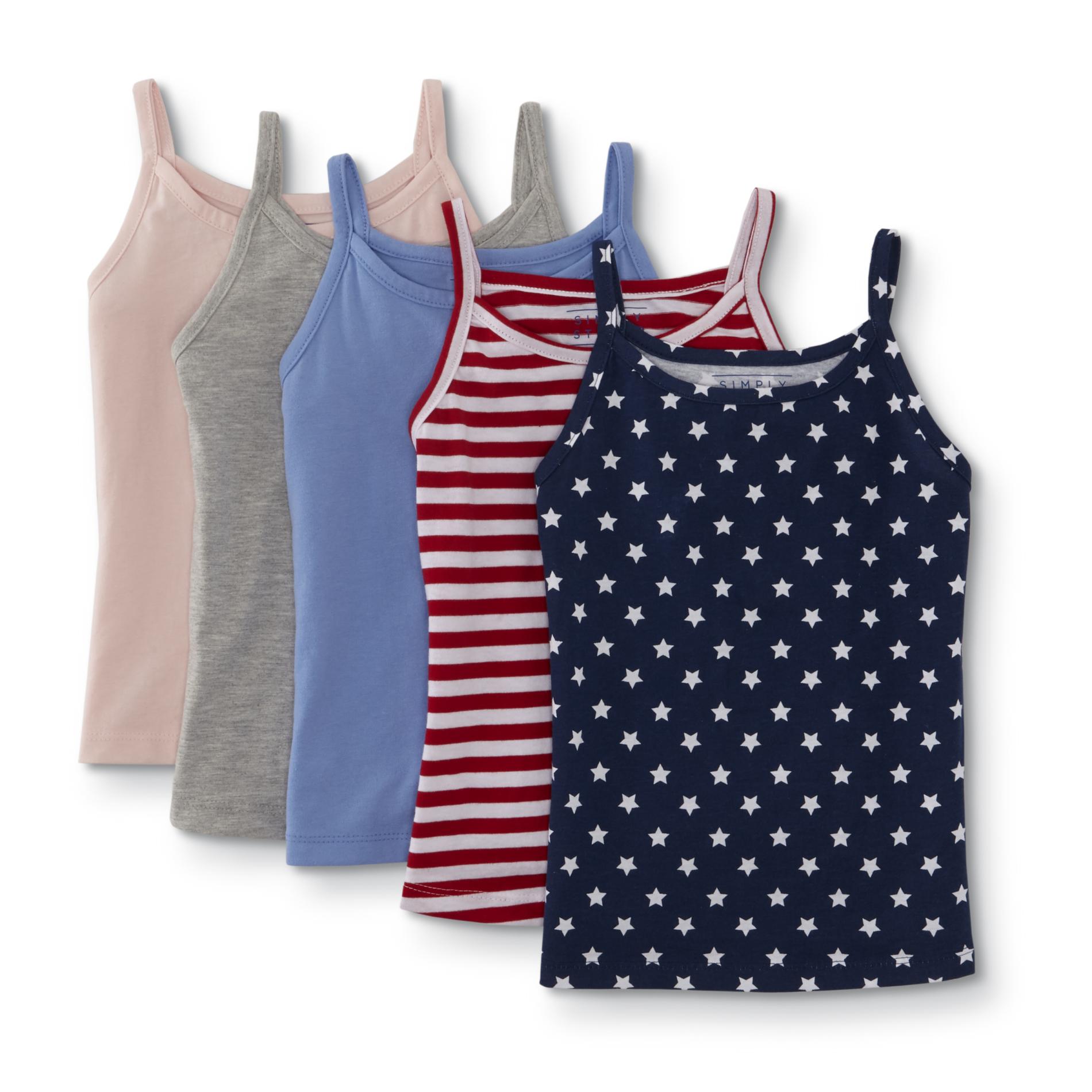 Simply Styled Girls' 5-Pack Tank Tops - Striped, Stars & Solid