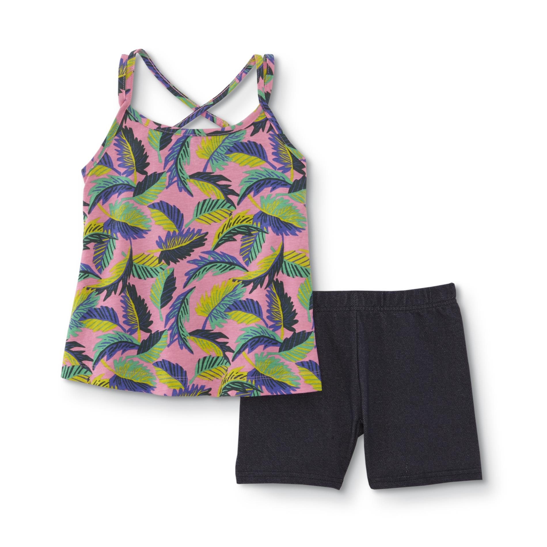 Simply Styled Girls' Tank Top & Shorts - Palm Leaves