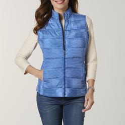 Basic Editions Women's Puffer Vest - Striped