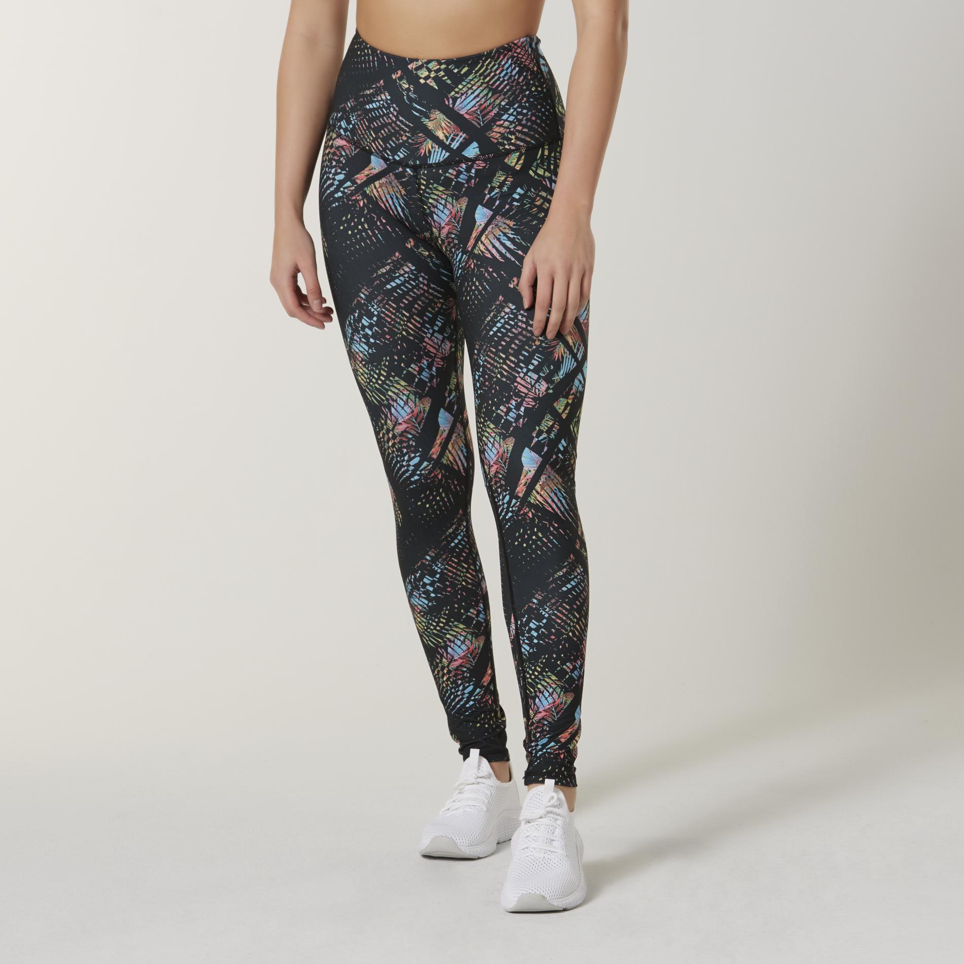 Athletech Women's High Waist Cropped Athletic Leggings - Palms, Size: XS, Black Athletech Women's High Waist Cropped Athletic Leggings - Palms, Size: XS, Black