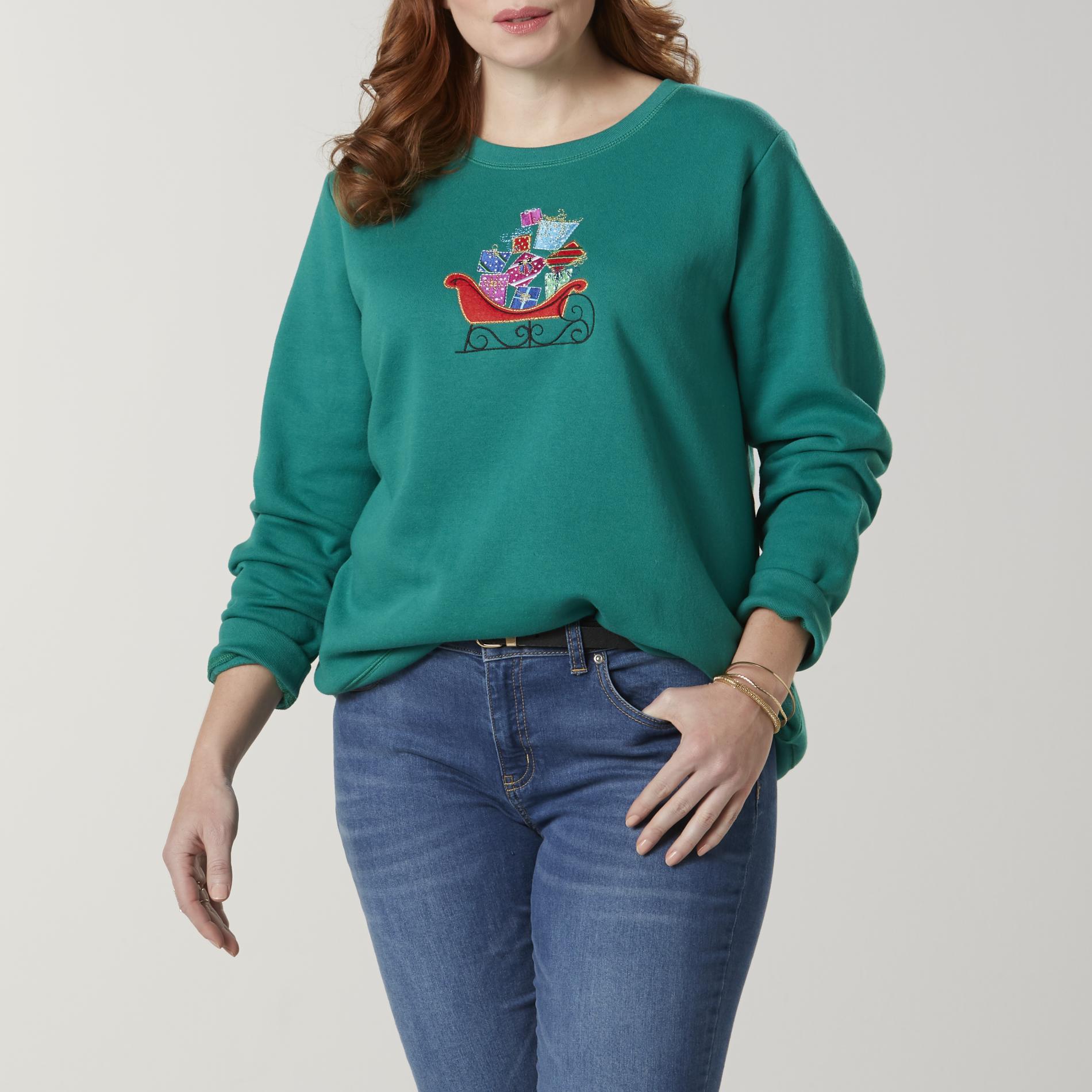 Holiday Editions Women's Plus Christmas Sweatshirt - Sleigh & Gifts