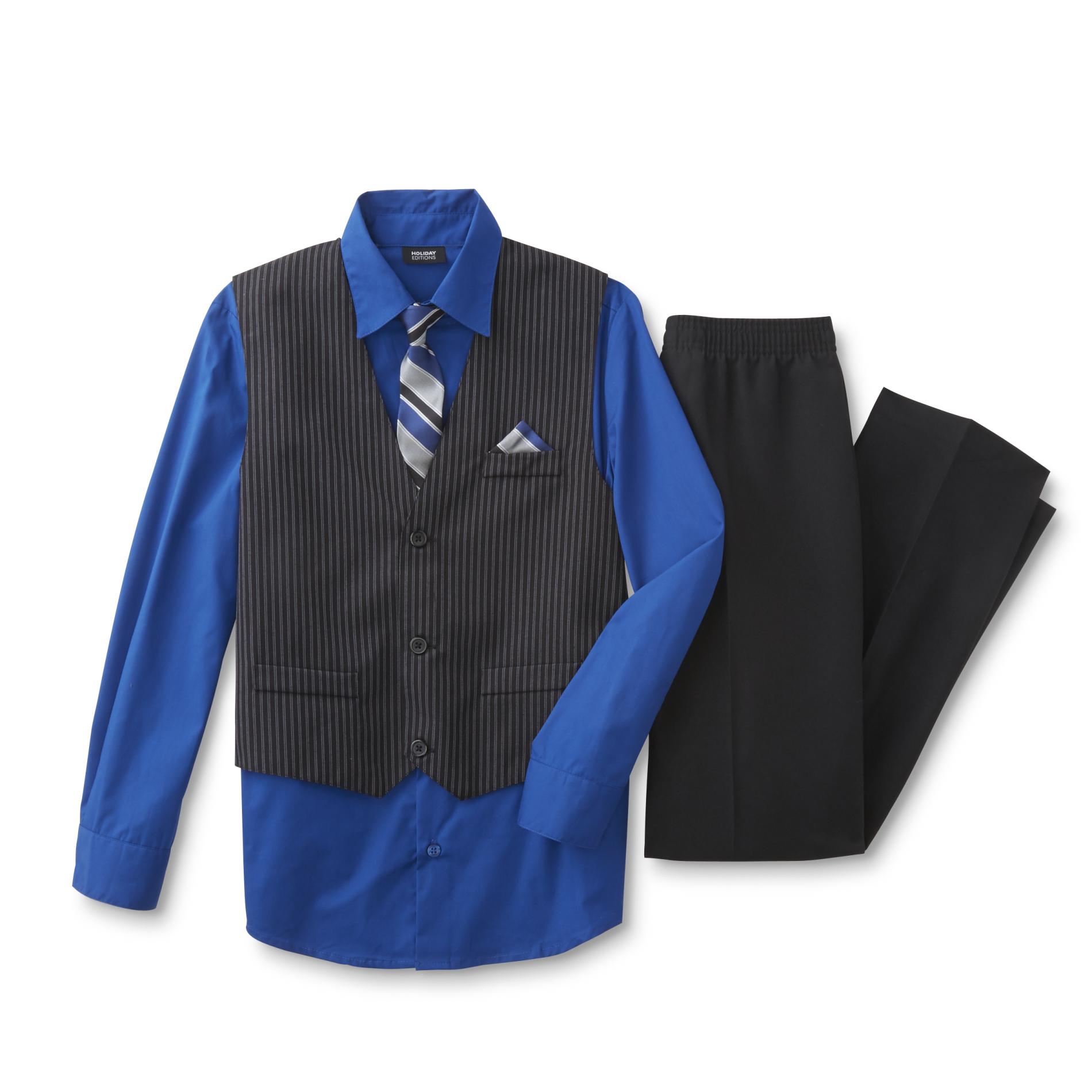 Holiday Editions Boys' Dress Shirt, Vest, Necktie & Pants - Striped