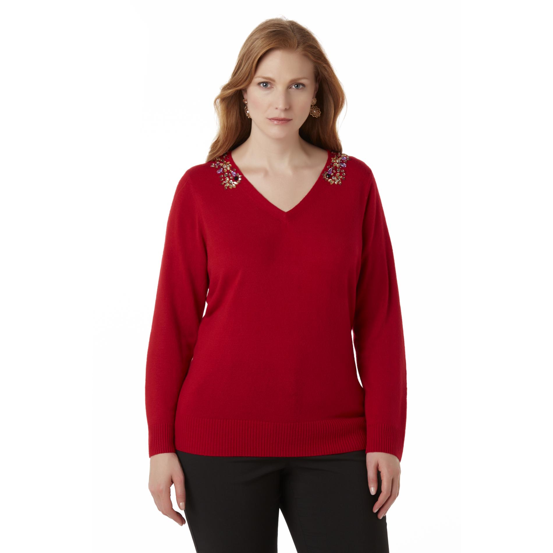 Jaclyn Smith Women's Plus Embellished Sweater