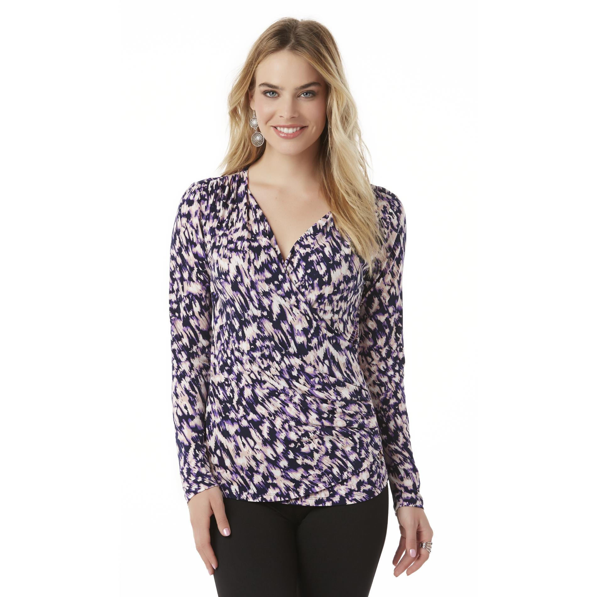Attention Women's Wrap-Effect Top - Abstract Print