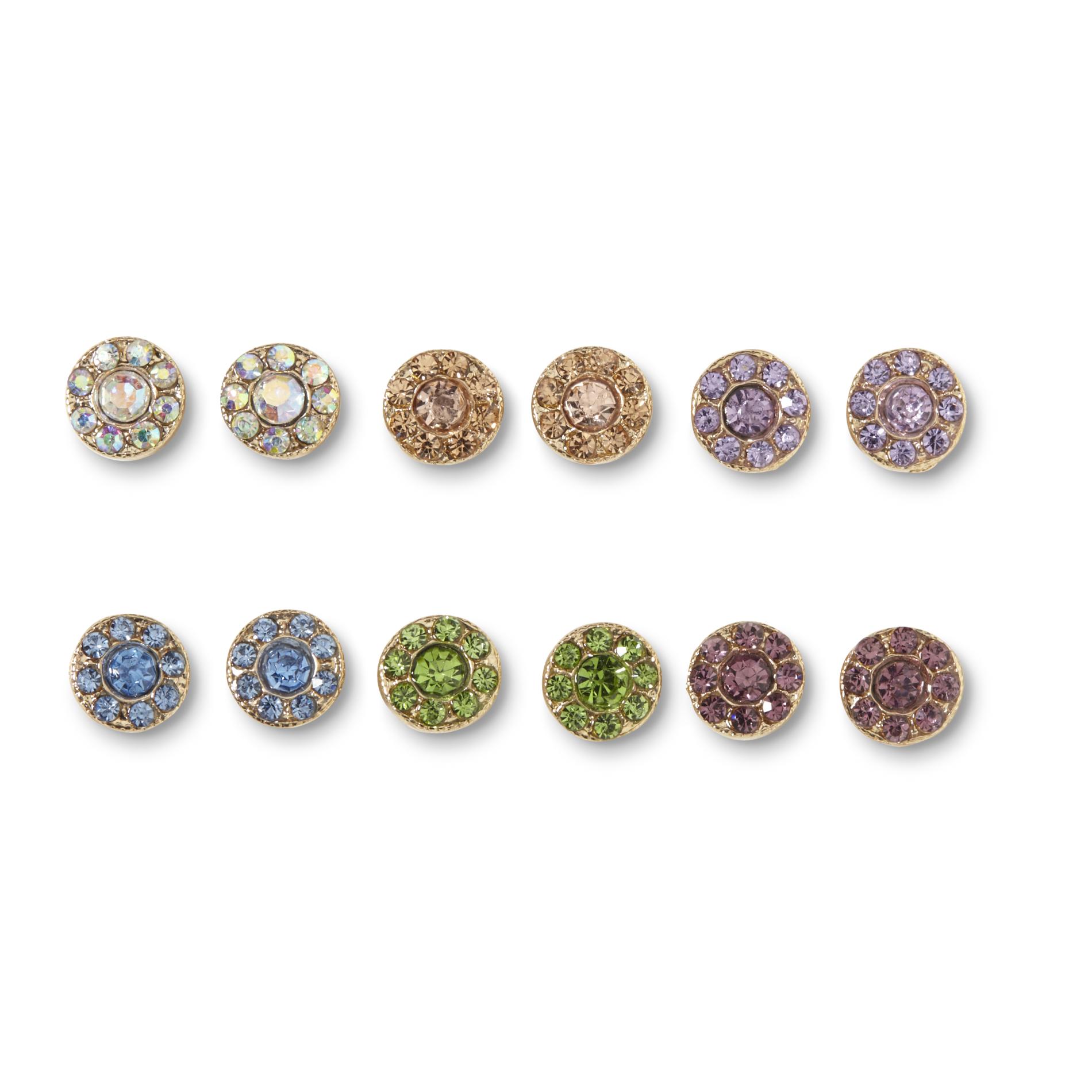 Joe Boxer Women's 6-Pairs Goldtone Jeweled Button Earrings