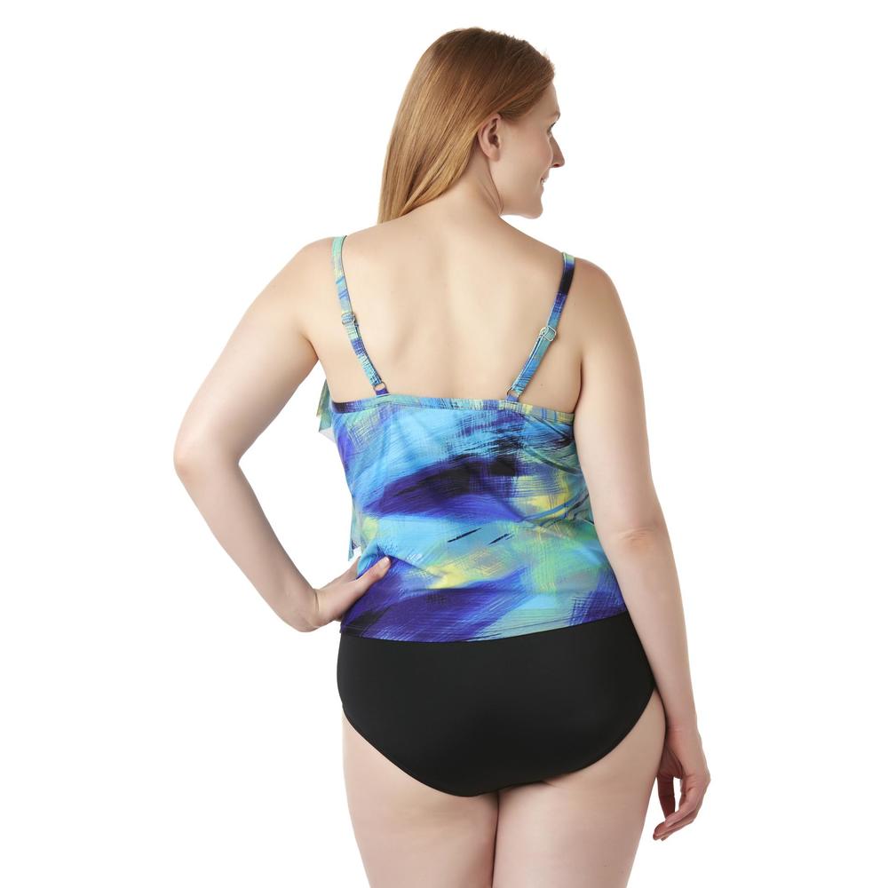 Jaclyn Smith Women's Plus Tiered Swim Top - Abstract