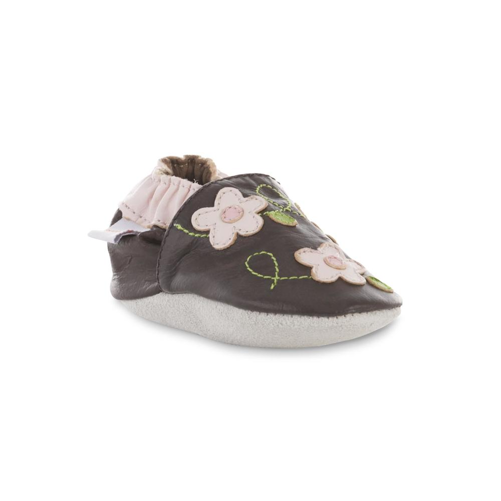Skidders Baby Girl's Brown/Floral Leather Crib Shoe