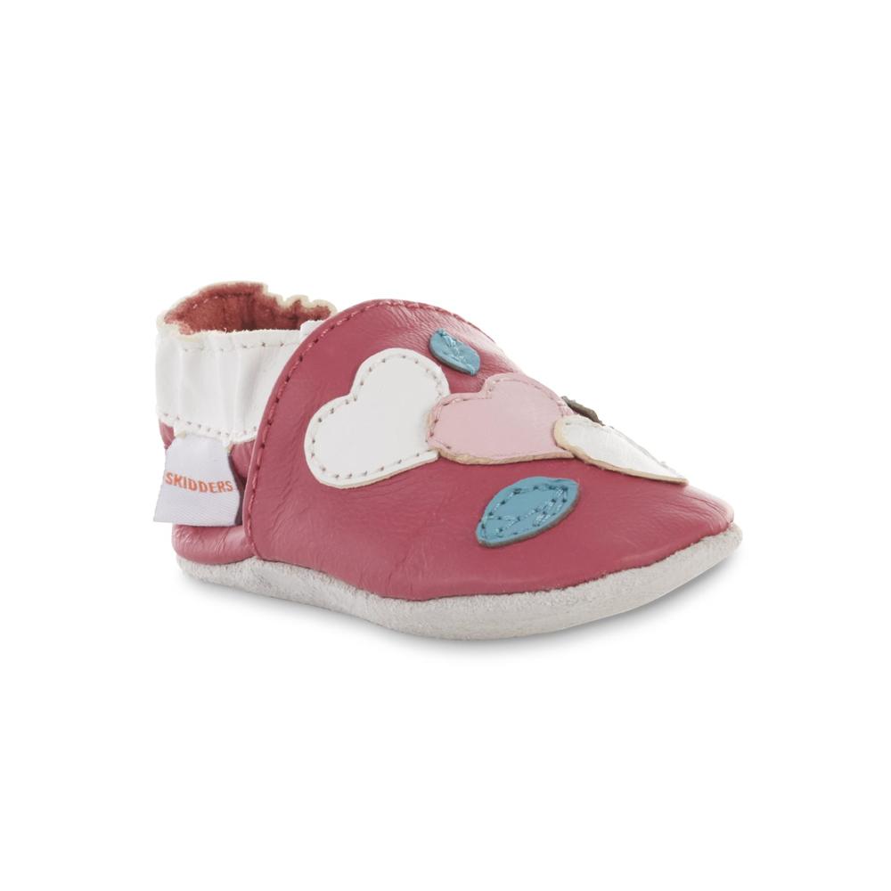 Skidders Baby Girl's Pink/White/Heart Leather Crib Shoe
