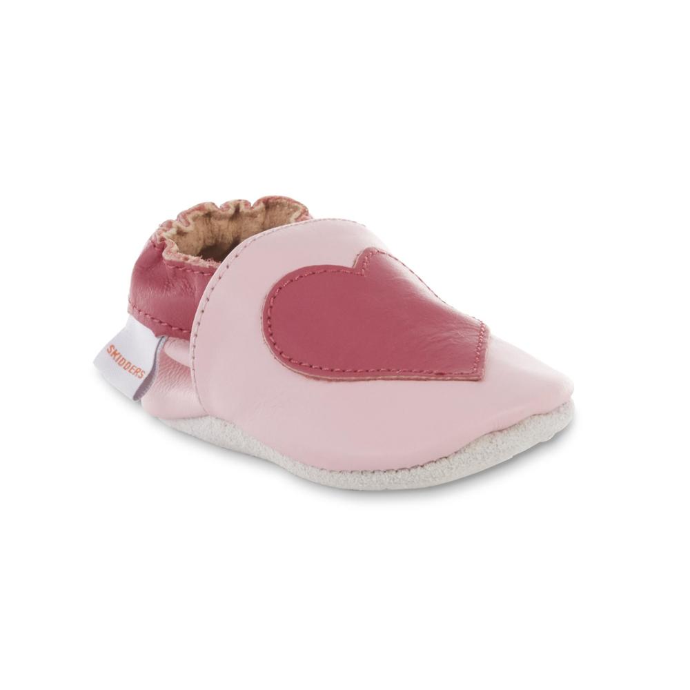 Skidders Baby Girl's Pink/Heart Leather Crib Shoe