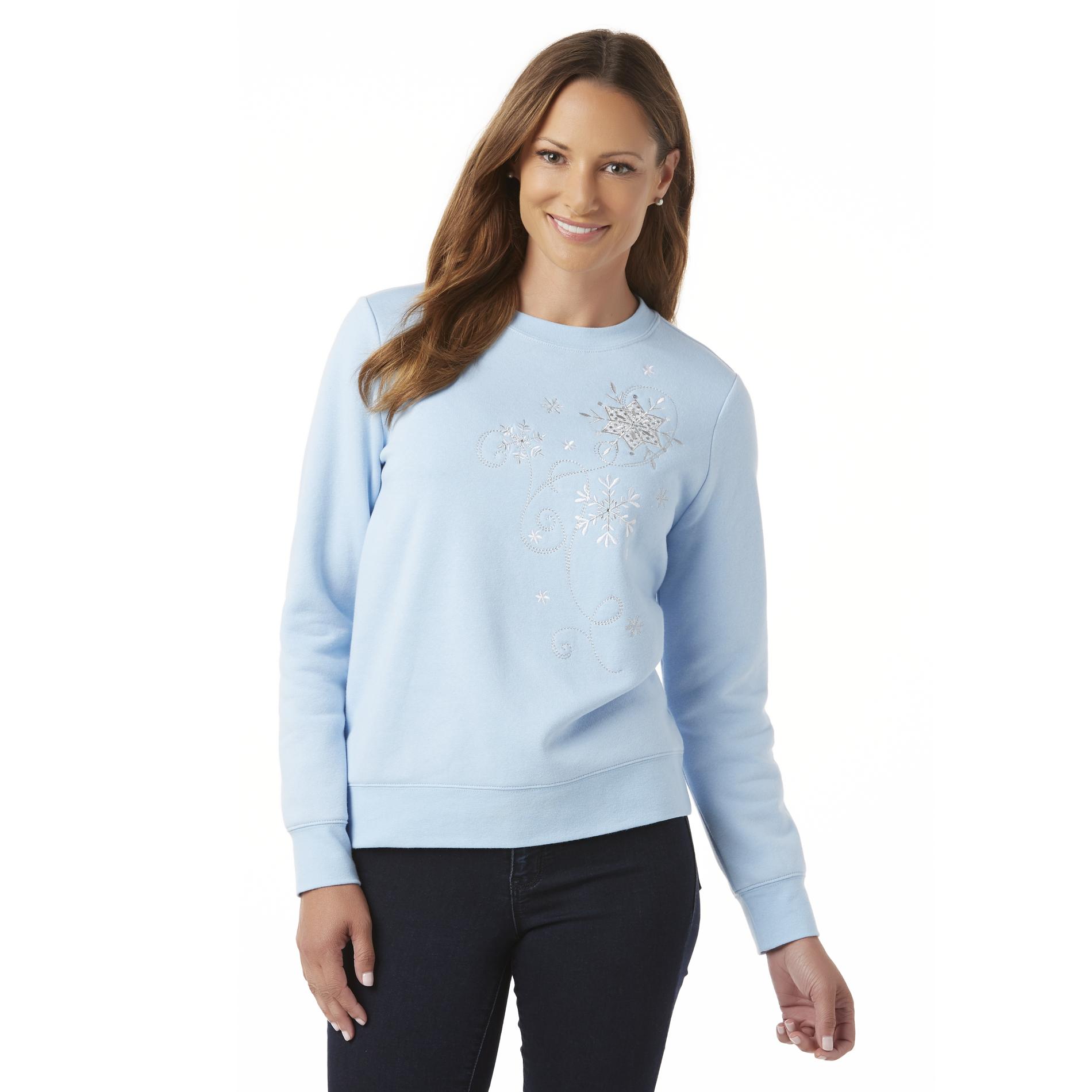 Holiday Editions Women's Embellished Christmas Sweatshirt - Snowflakes