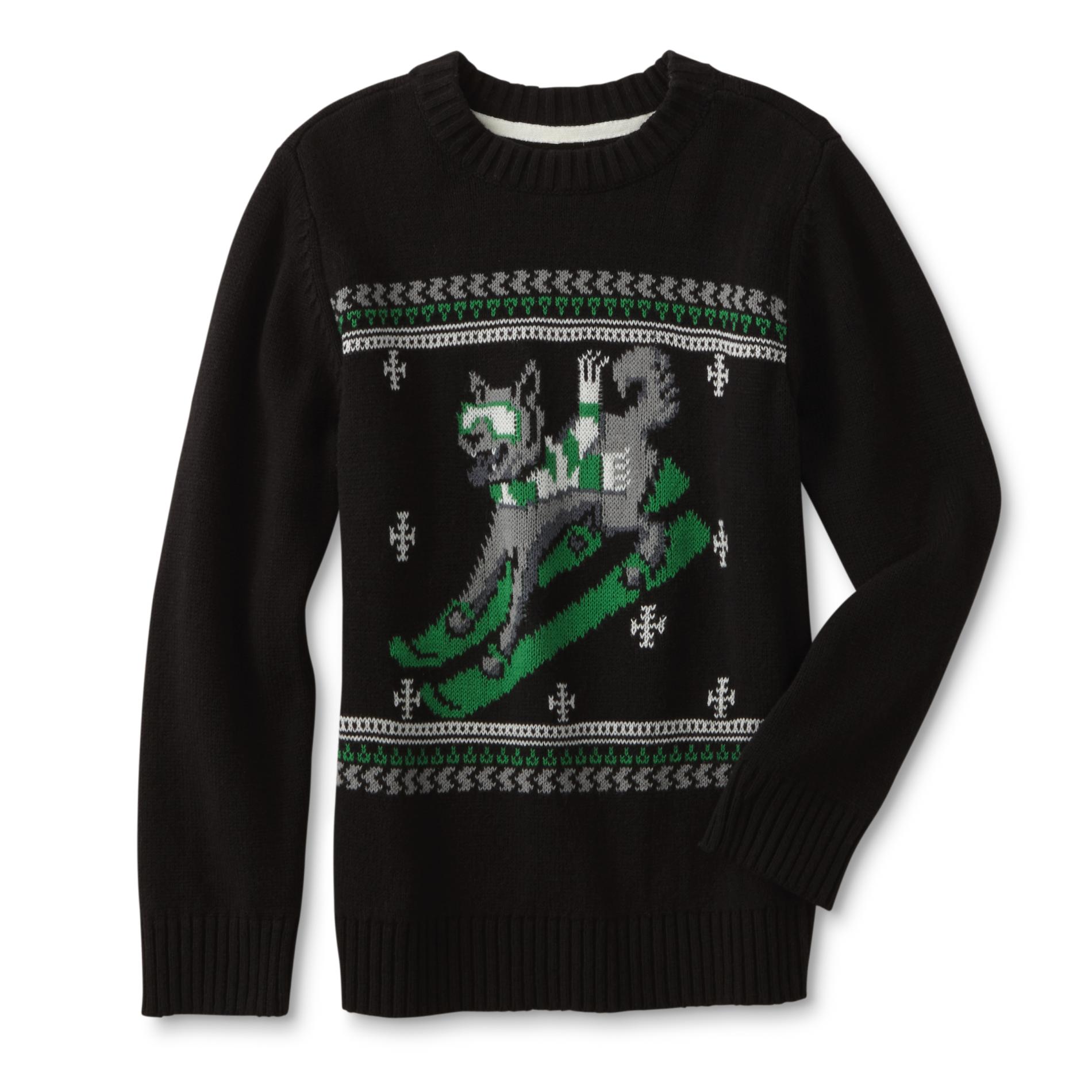 Toughskins Boys' Holiday Sweater - Skiing Wolf