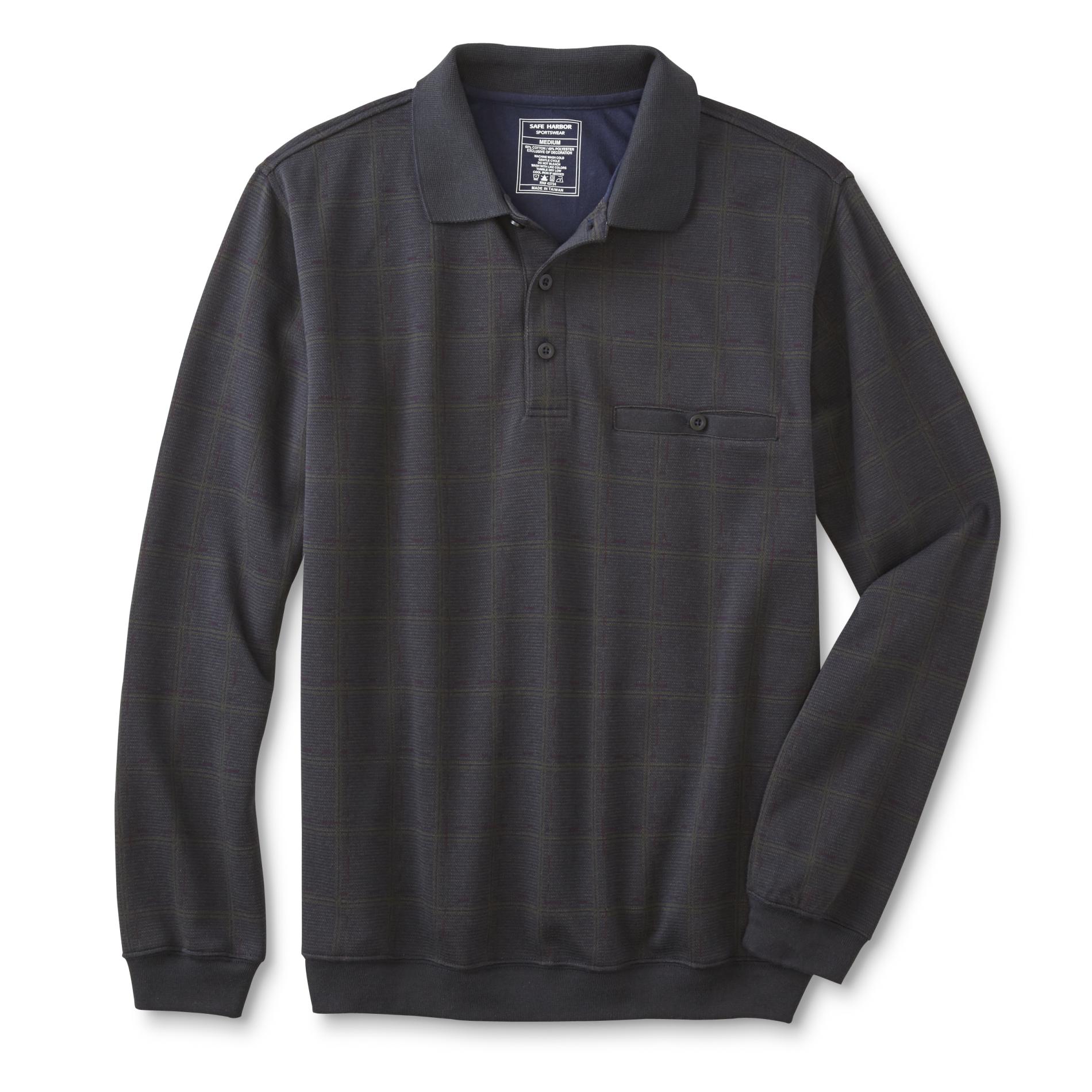 David Taylor Collection Men's Long-Sleeve Polo Shirt - Windowpane