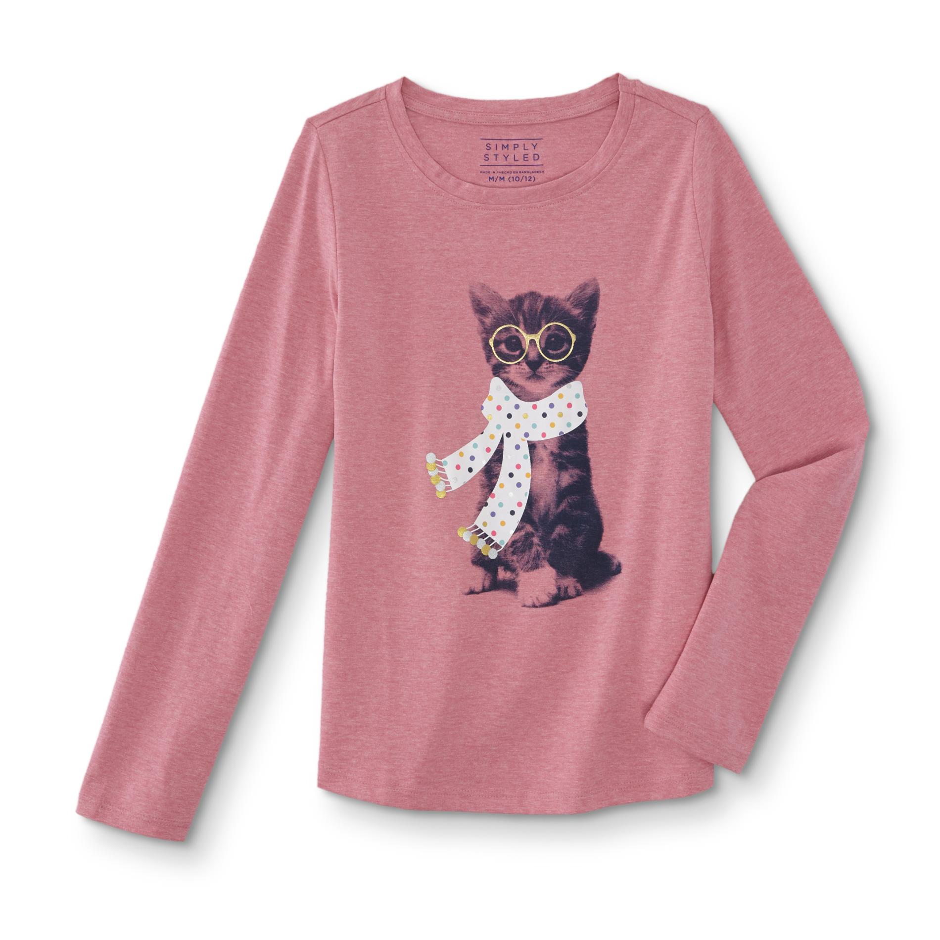 Simply Styled Girls' Graphic Shirt - Scarf Kitten