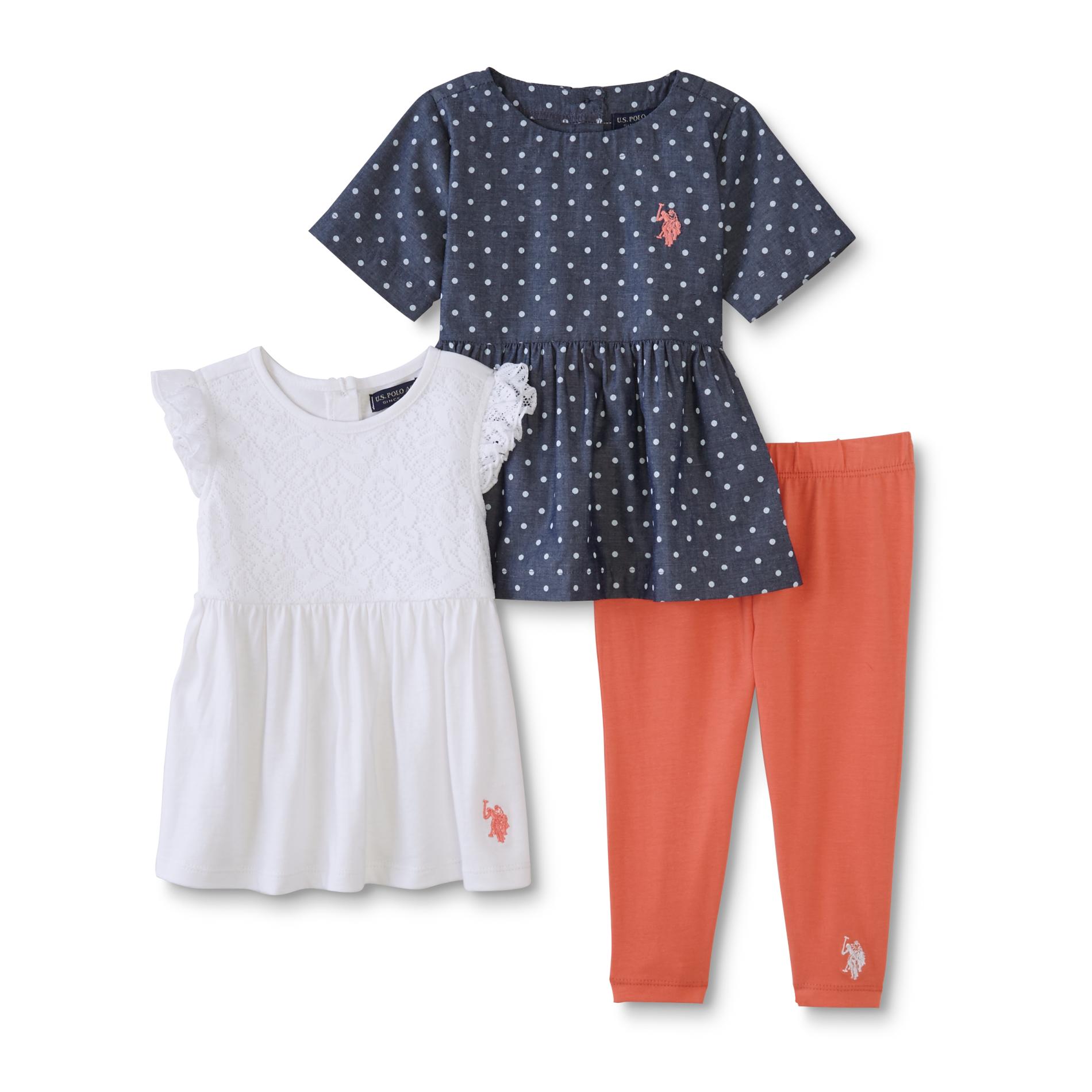 U.S. Polo Assn. Infant & Toddler Girls' 2 Dresses & Leggings - Polka Dot