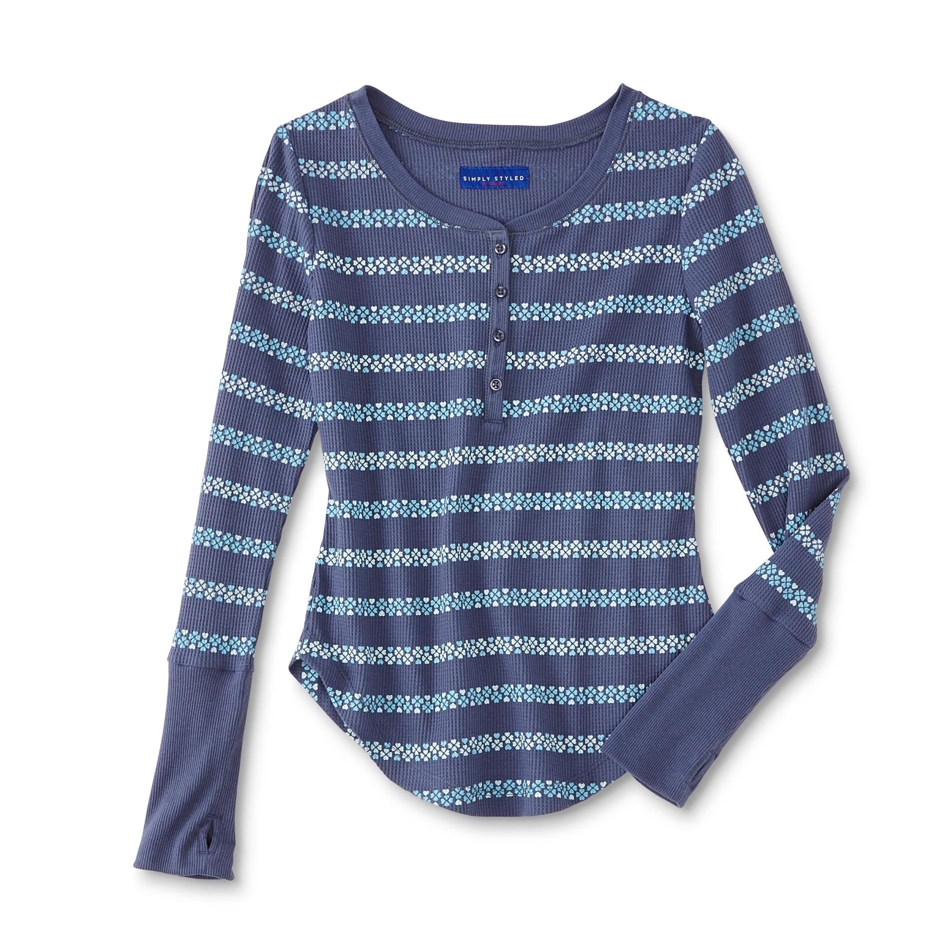 Simply Styled Girls' Thermal Henley - Striped