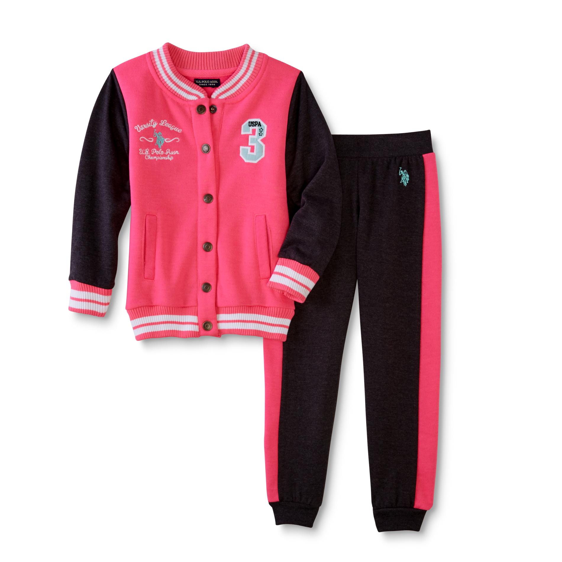 U.S. Polo Assn. Infant & Toddler Girls' Varsity Jacket & Sweatpants