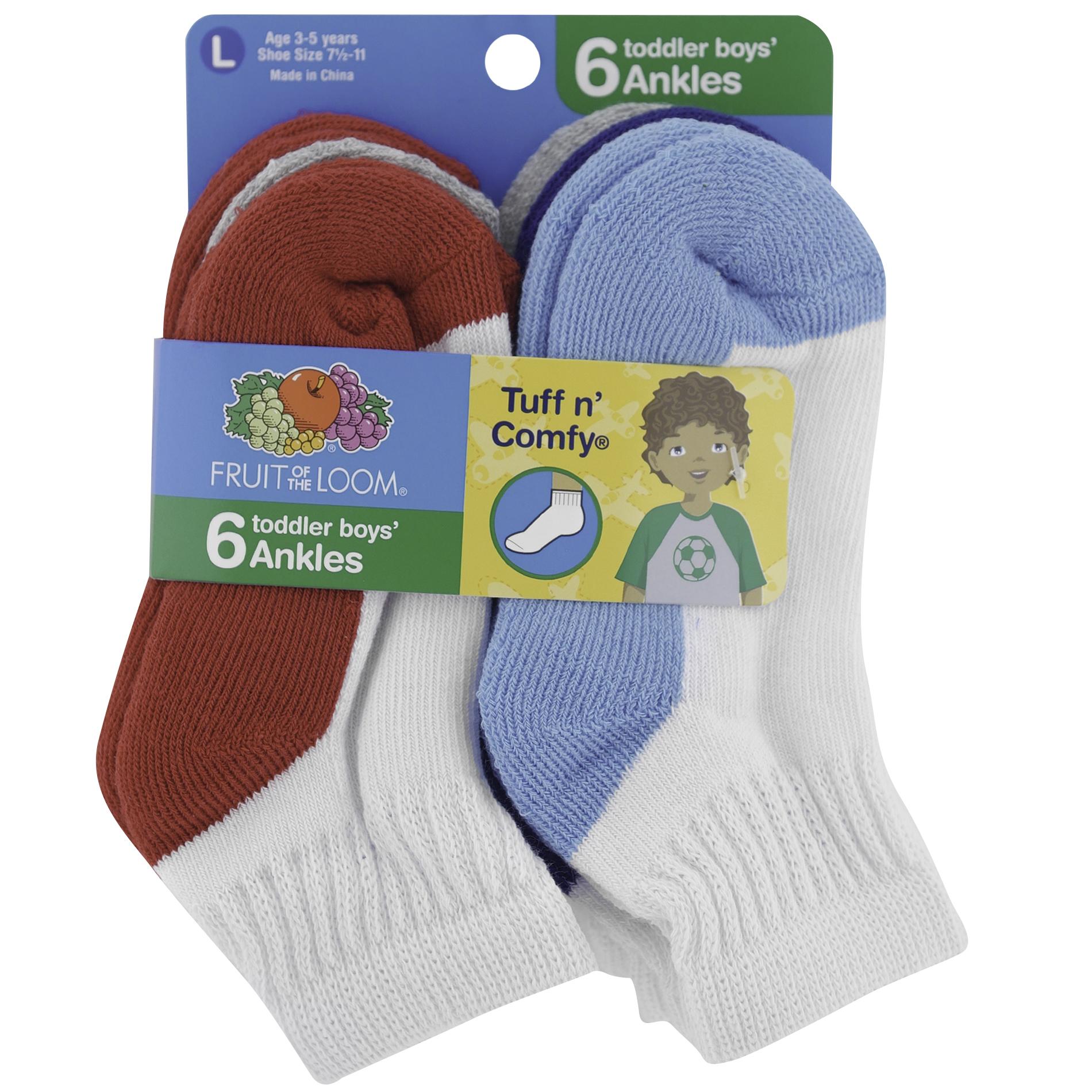 Fruit of the Loom Toddler Boys' 6-Pairs Tuff n' Comfy Ankle Socks
