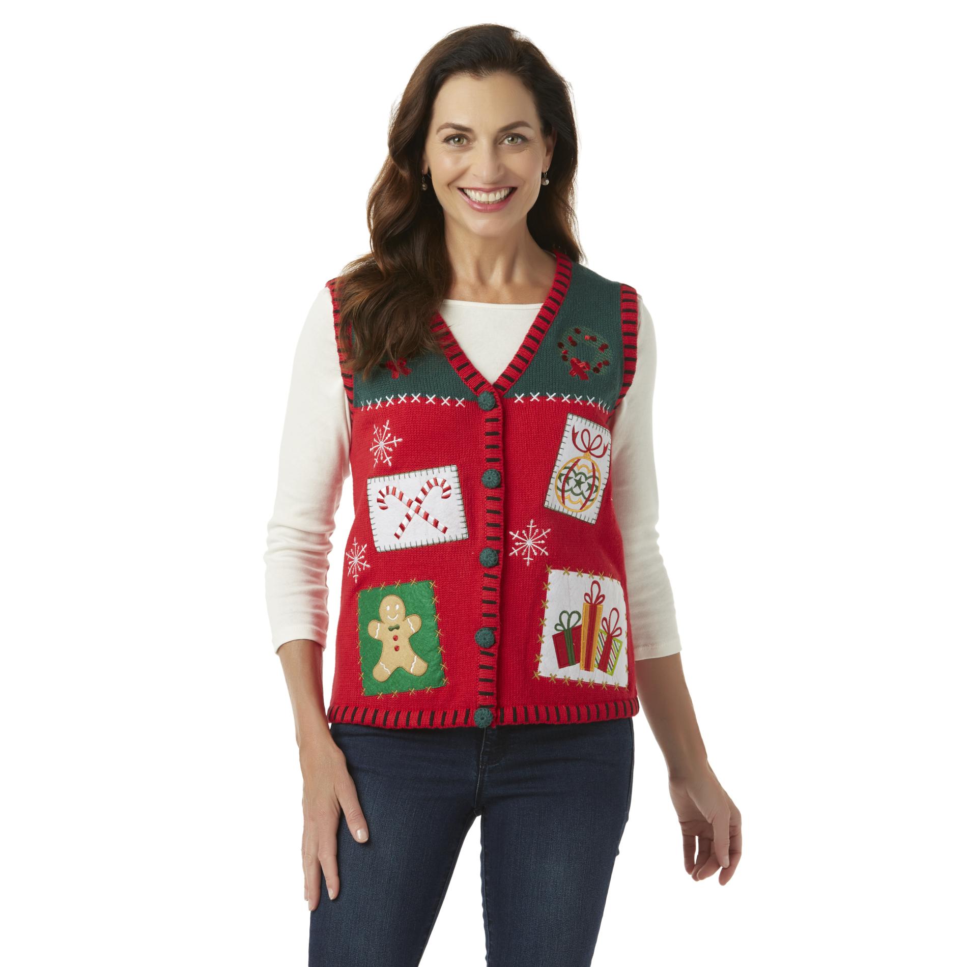 Holiday Editions Women's Christmas Sweater Vest Candy Canes