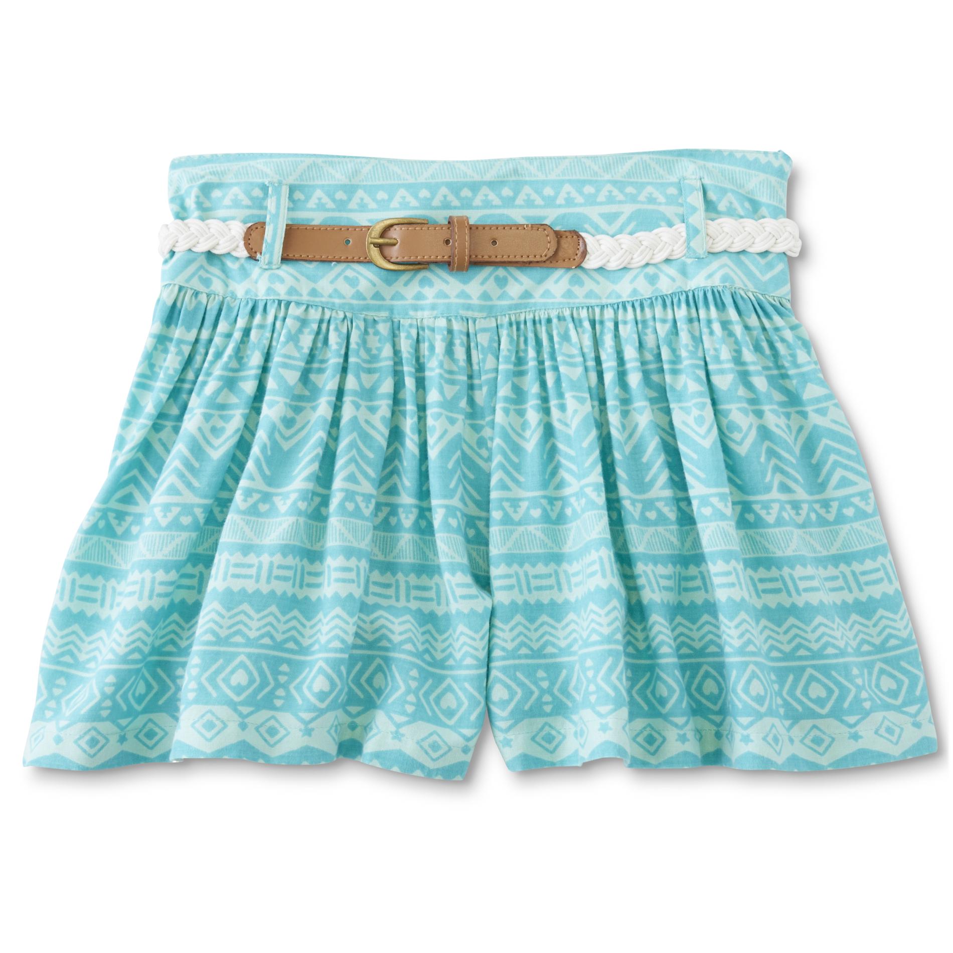 Route 66 Girls' Belted Shorts - Tribal Print
