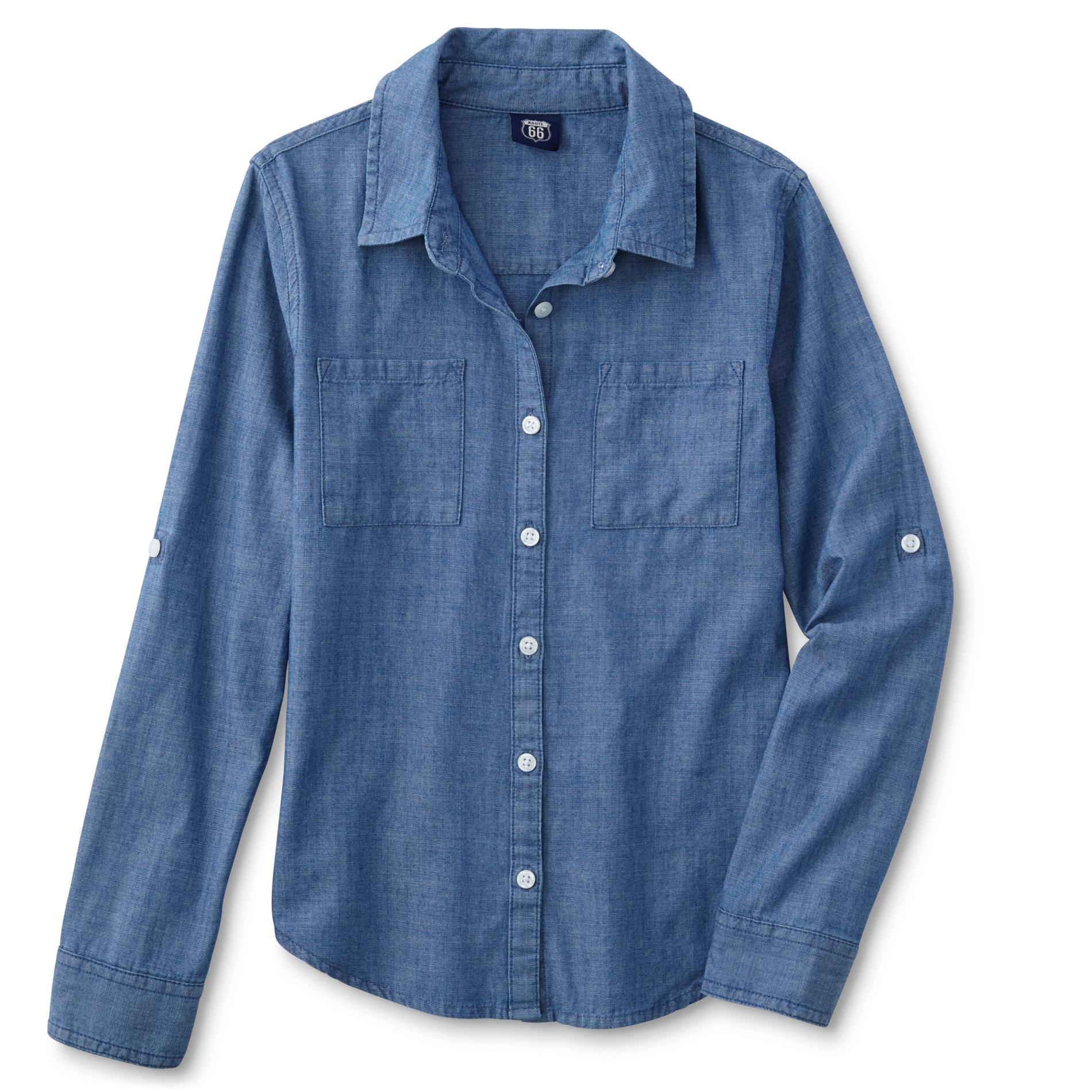 Route 66 Girls' Button-Front Chambray Shirt
