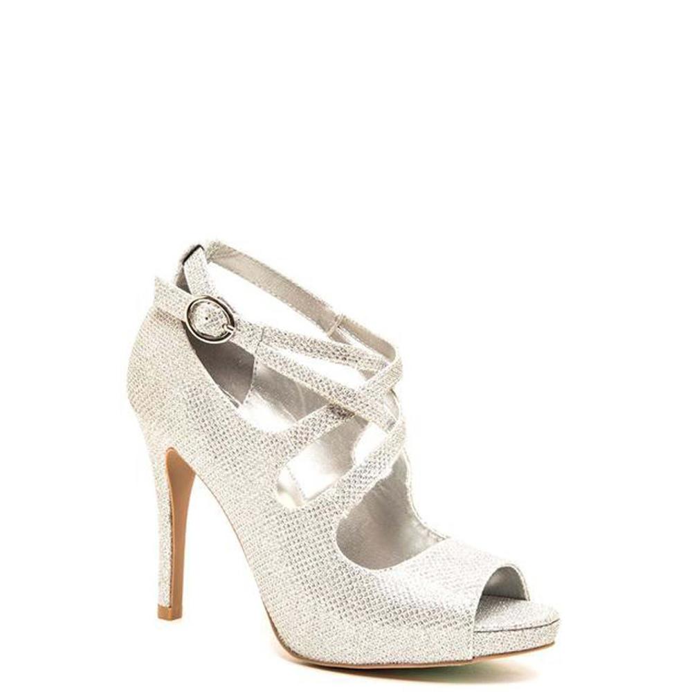 Qupid Women's Catelyn Silver Strappy Pump