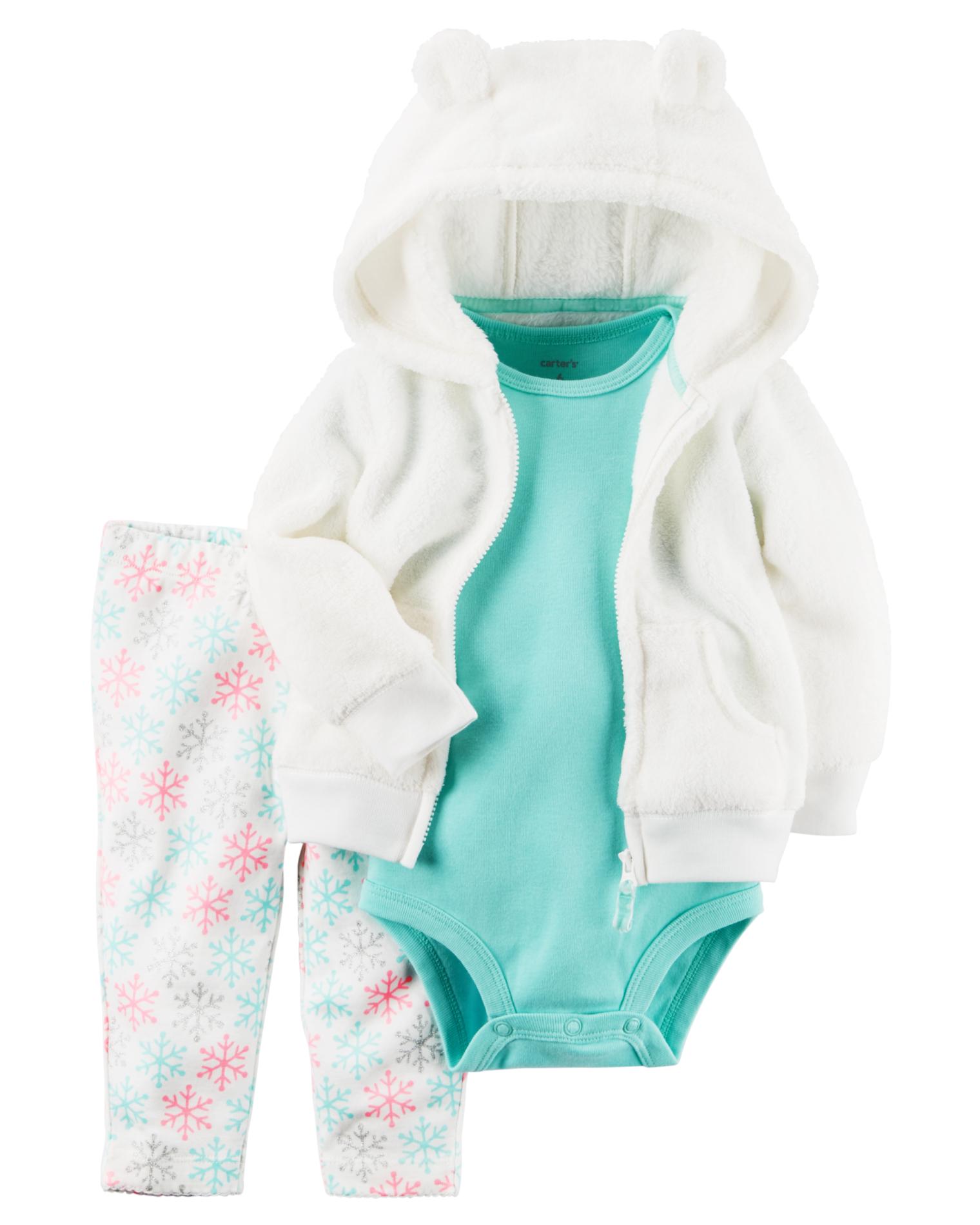 Carter's Newborn & Infant Girls' Hoodie Jacket, Bodysuit & Leggings - Snowflakes