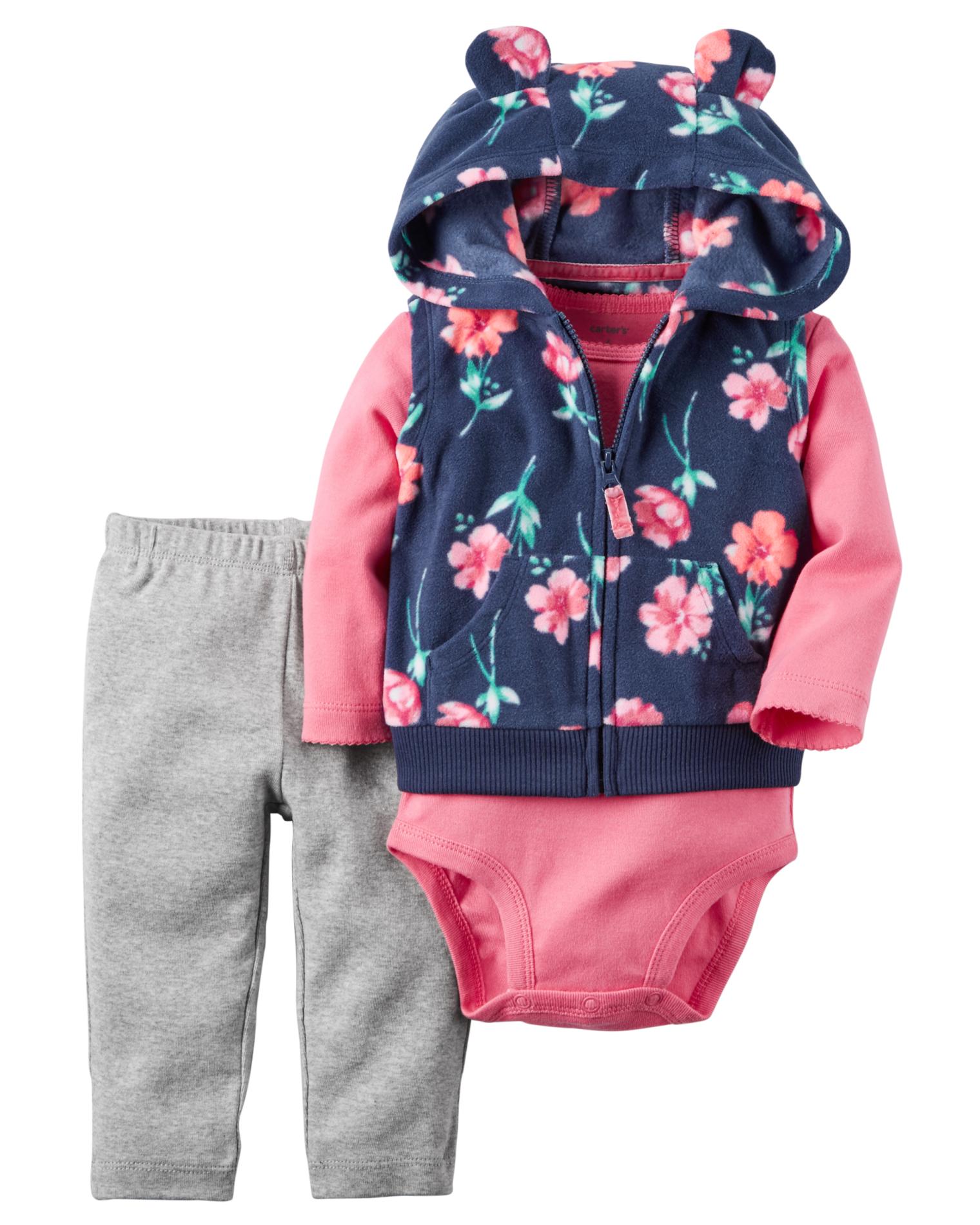 Carter's Newborn & Infant Girls' Hooded Vest, Bodysuit & Leggings - Floral
