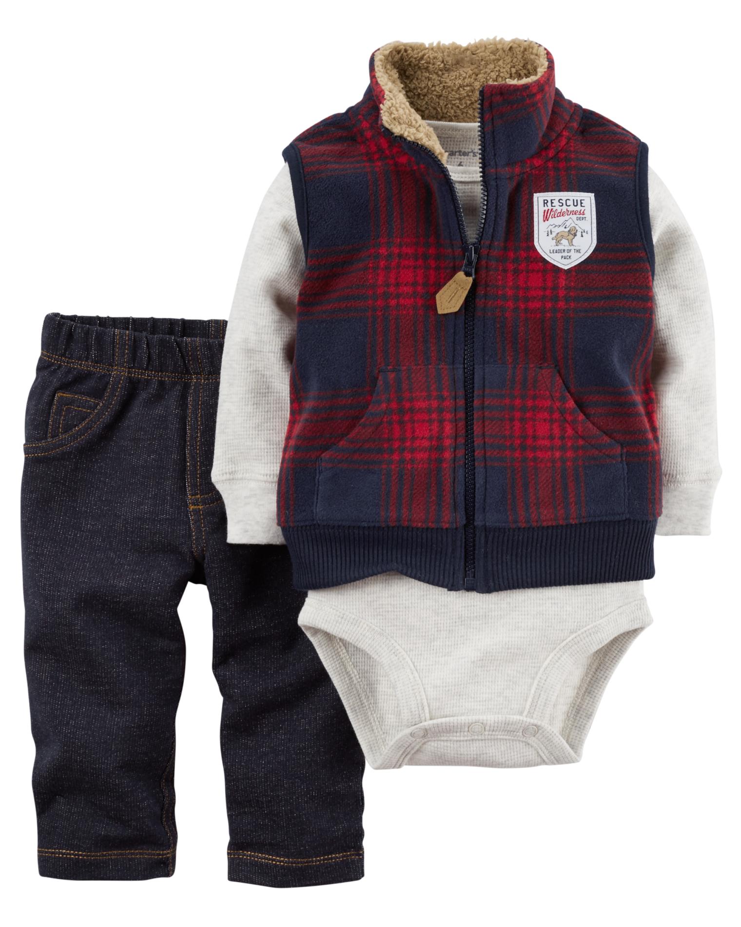 Carter's Newborn & Infant Boys' Vest, Bodysuit & Jeans - Plaid