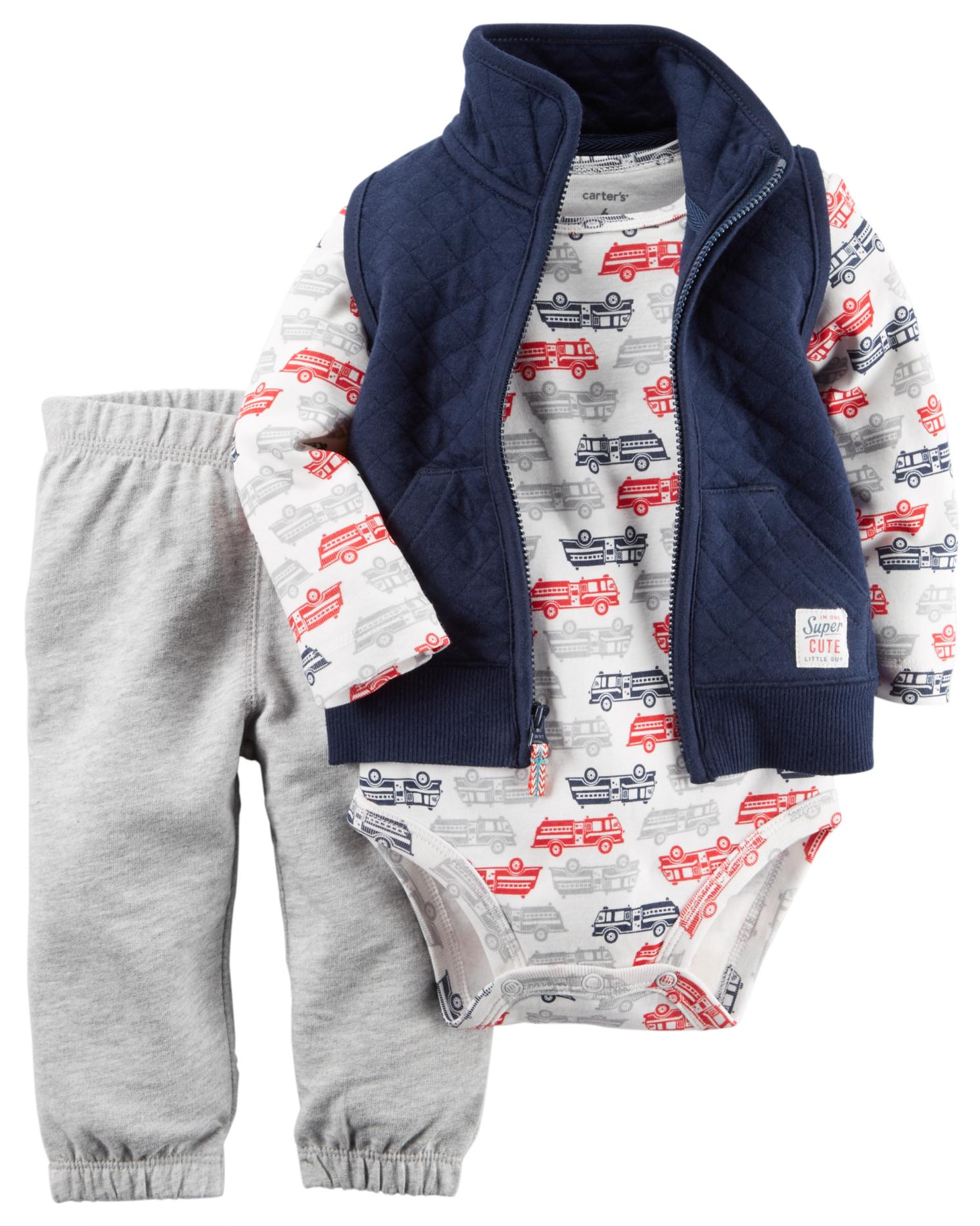Carter's Newborn & Infant Boys' Vest, Bodysuit & Sweatpants - Firetrucks