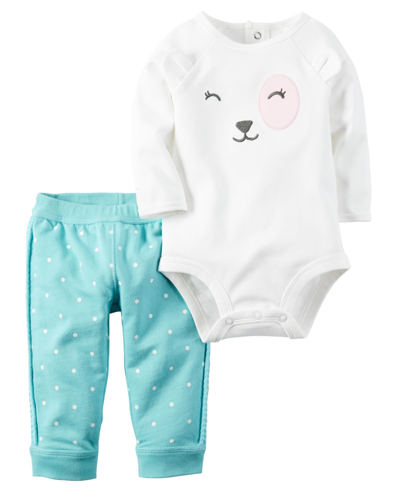 Carter's Newborn & Infant Girls' Long-Sleeve Bodysuit & Pants - Bear & Polka Dot