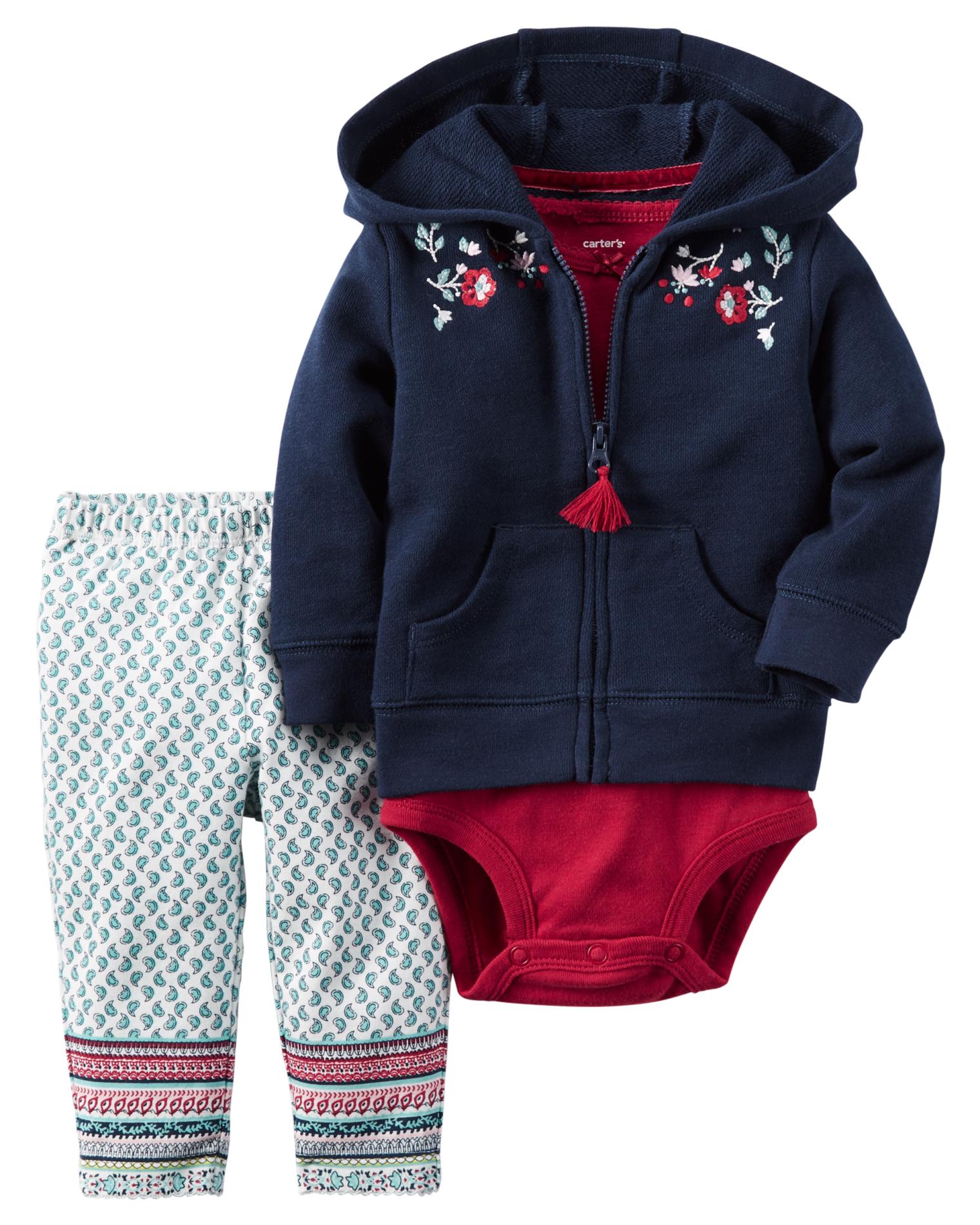 Carter's Newborn & Infant Girls' Hoodie Jacket, Bodysuit & Leggings - Paisley