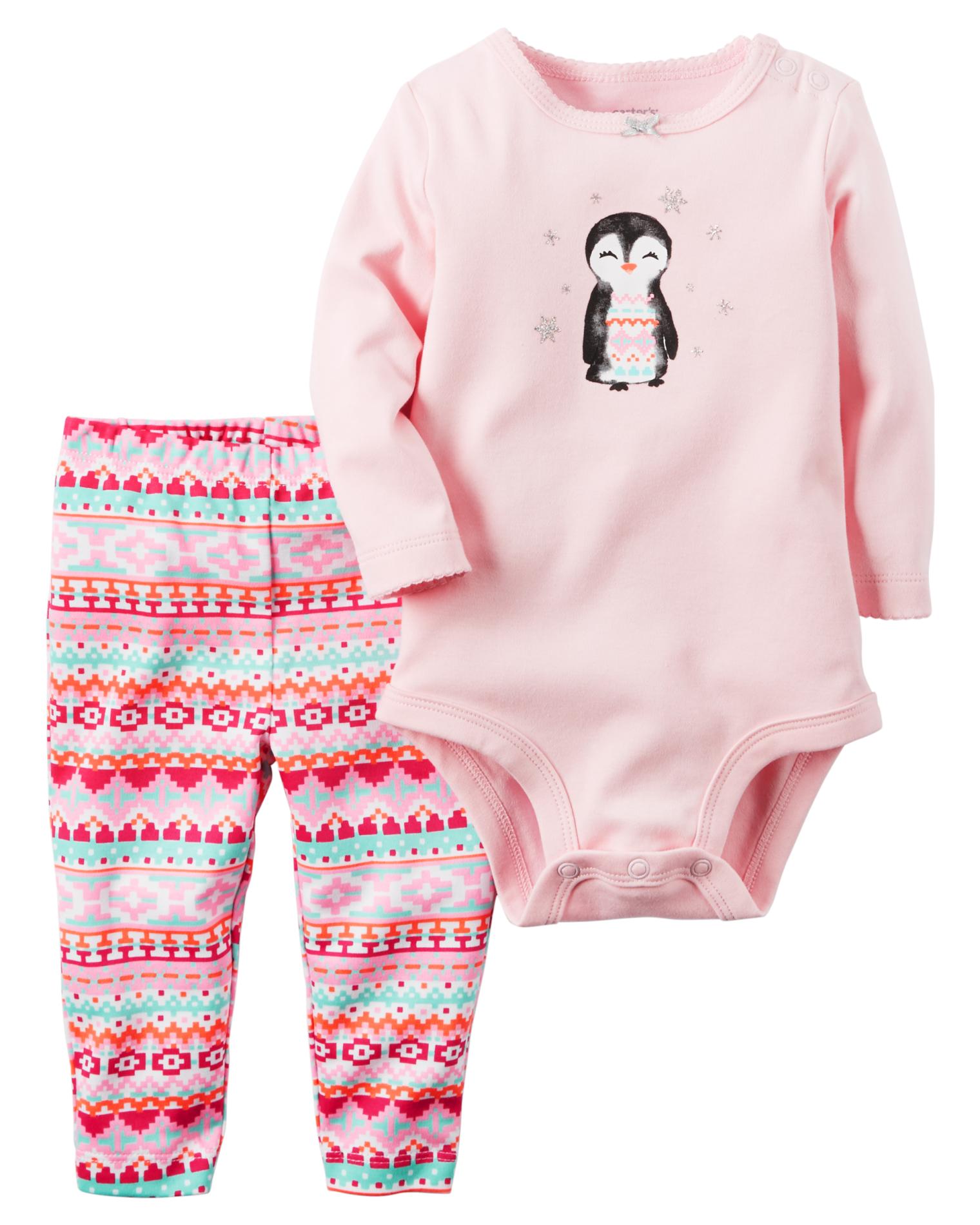 Carter's Newborn & Infant Girls' Long-Sleeve Bodysuit & Leggings - Penguin & Tribal