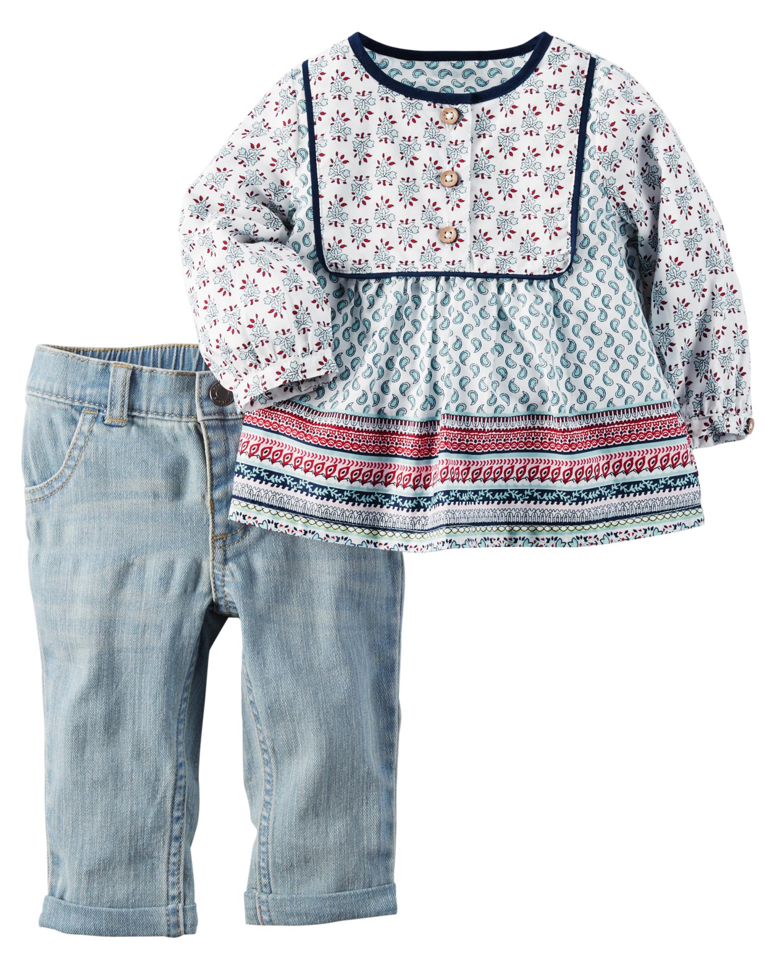Carter's Newborn & Infant Girls' Tunic & Jeans - Paisley