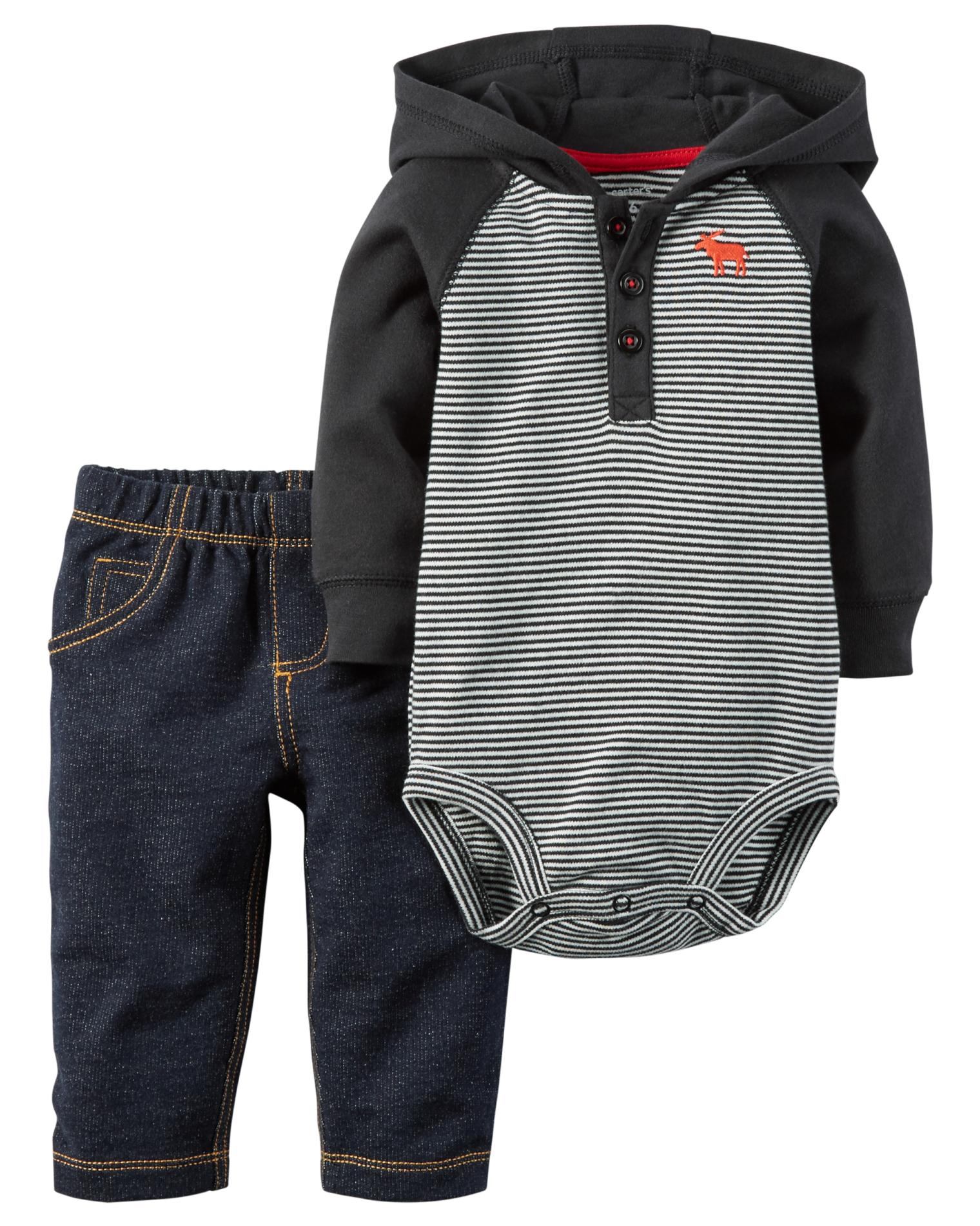 Carter's Newborn & Infant Boys' Hooded Bodysuit & Pants - Colorblock
