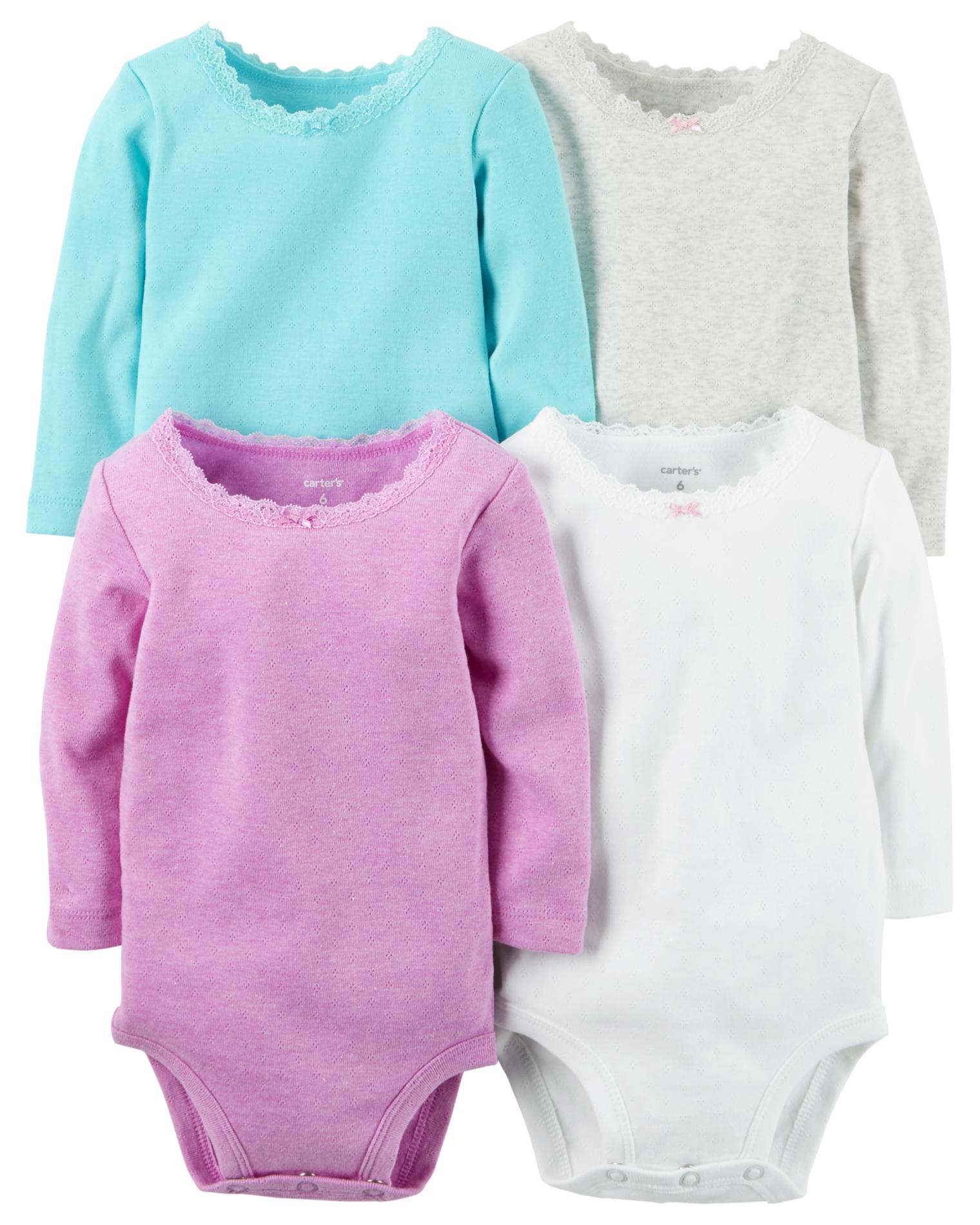 Carter's Newborn & Infant Girls' 4-Pack Long-Sleeve Bodysuits