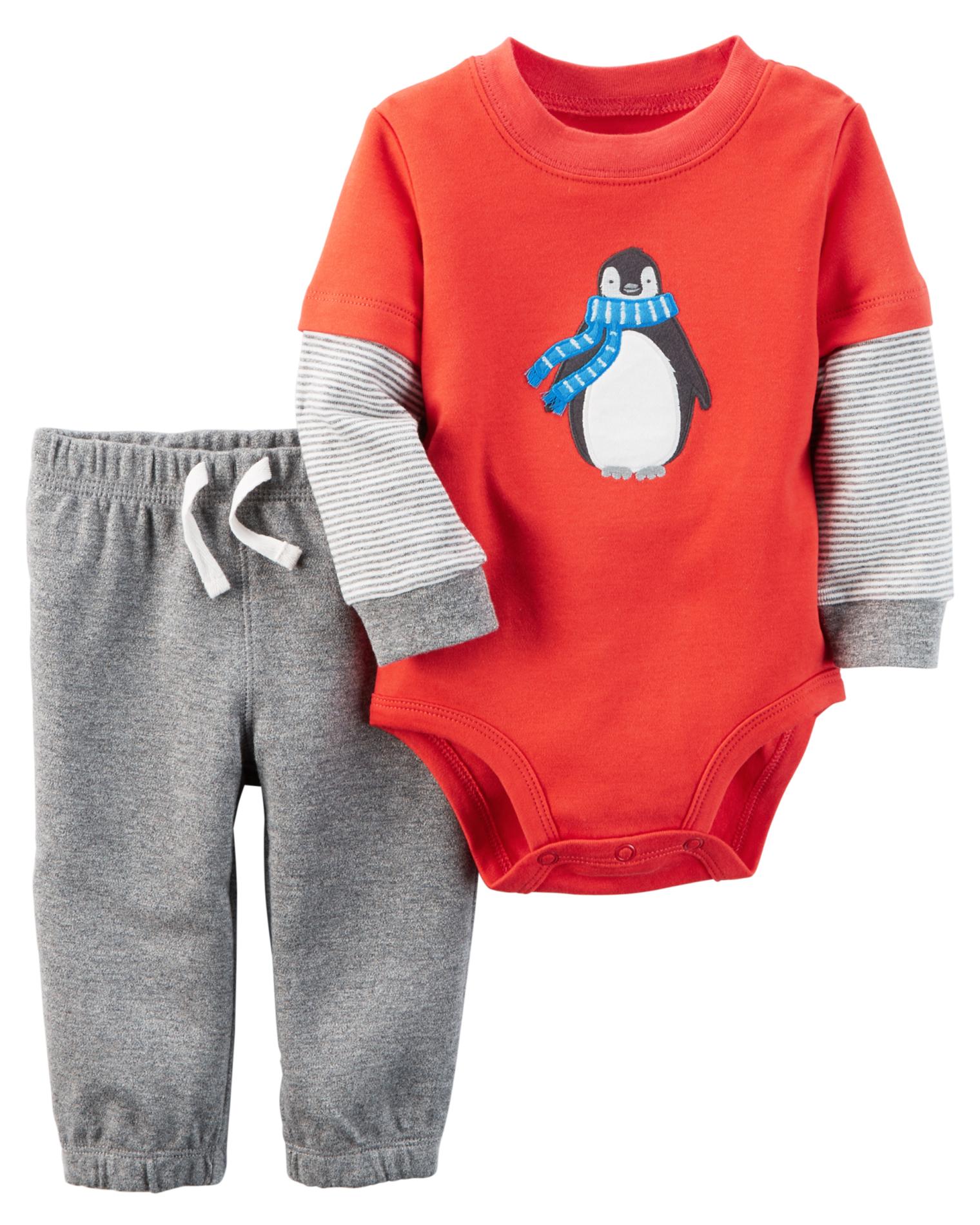 Carter's Newborn & Infant Boys' Long-Sleeve Bodysuit & Sweatpants - Penguin
