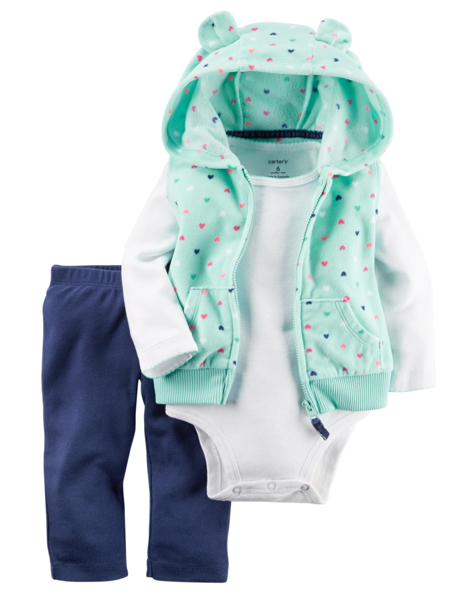 Carter's Newborn & Infant Girls' Hooded Vest, Bodysuit & Leggings - Hearts