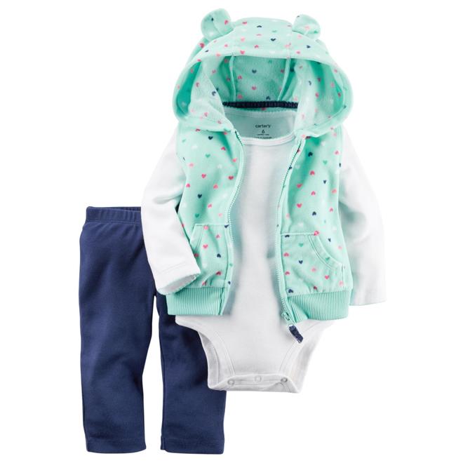Carter's Newborn & Infant Girls' Hooded Vest, Bodysuit & Leggings Hearts