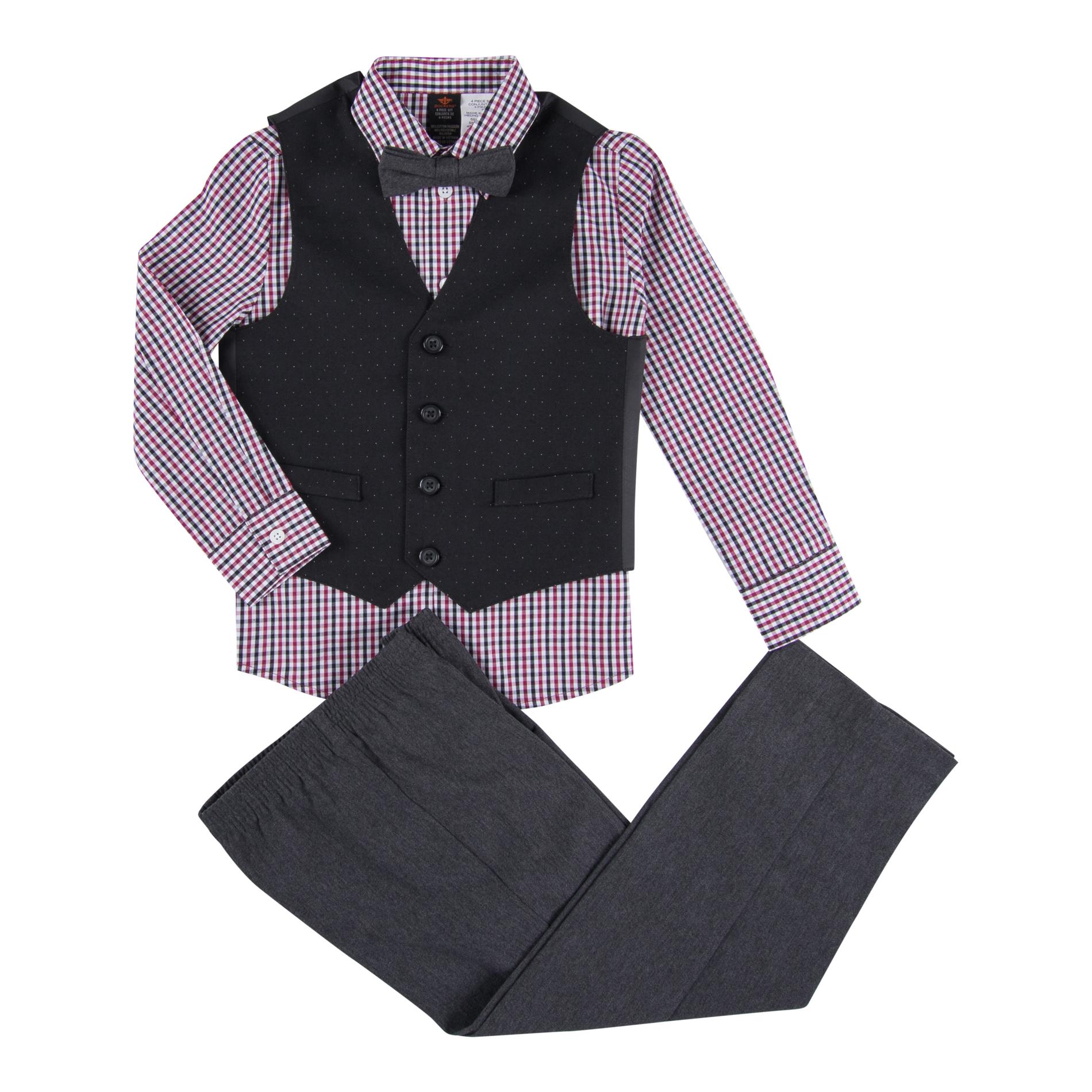 Dockers Boys' Dress Shirt, Vest, Bow Tie & Pants - Plaid
