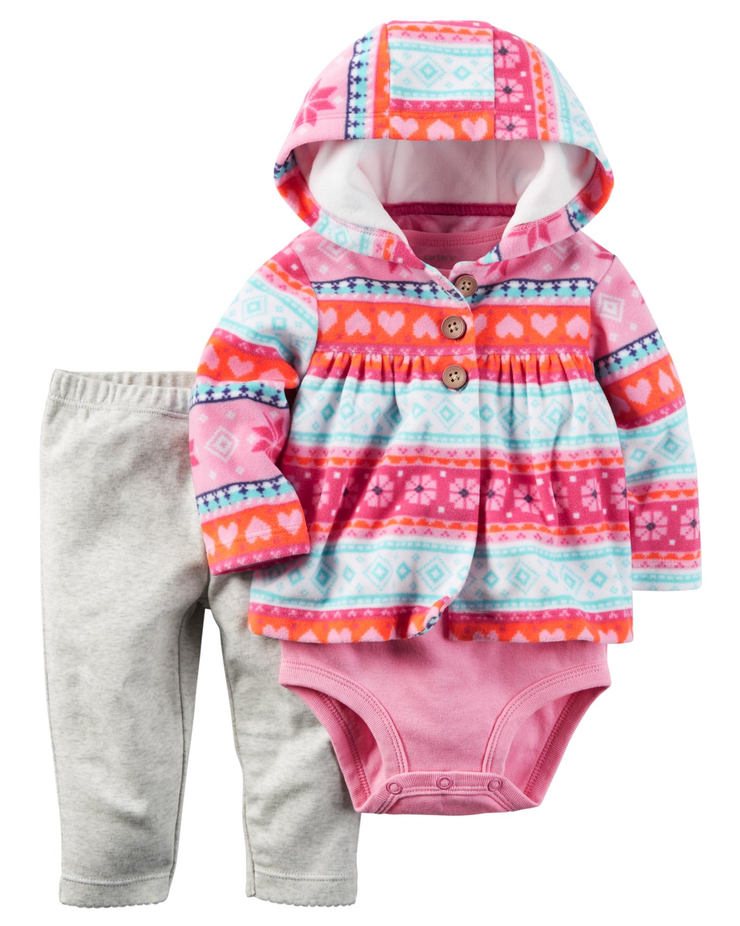 Carter's Newborn & Infant Girls' Hooded Jacket, Bodysuit & Pants - Geometric