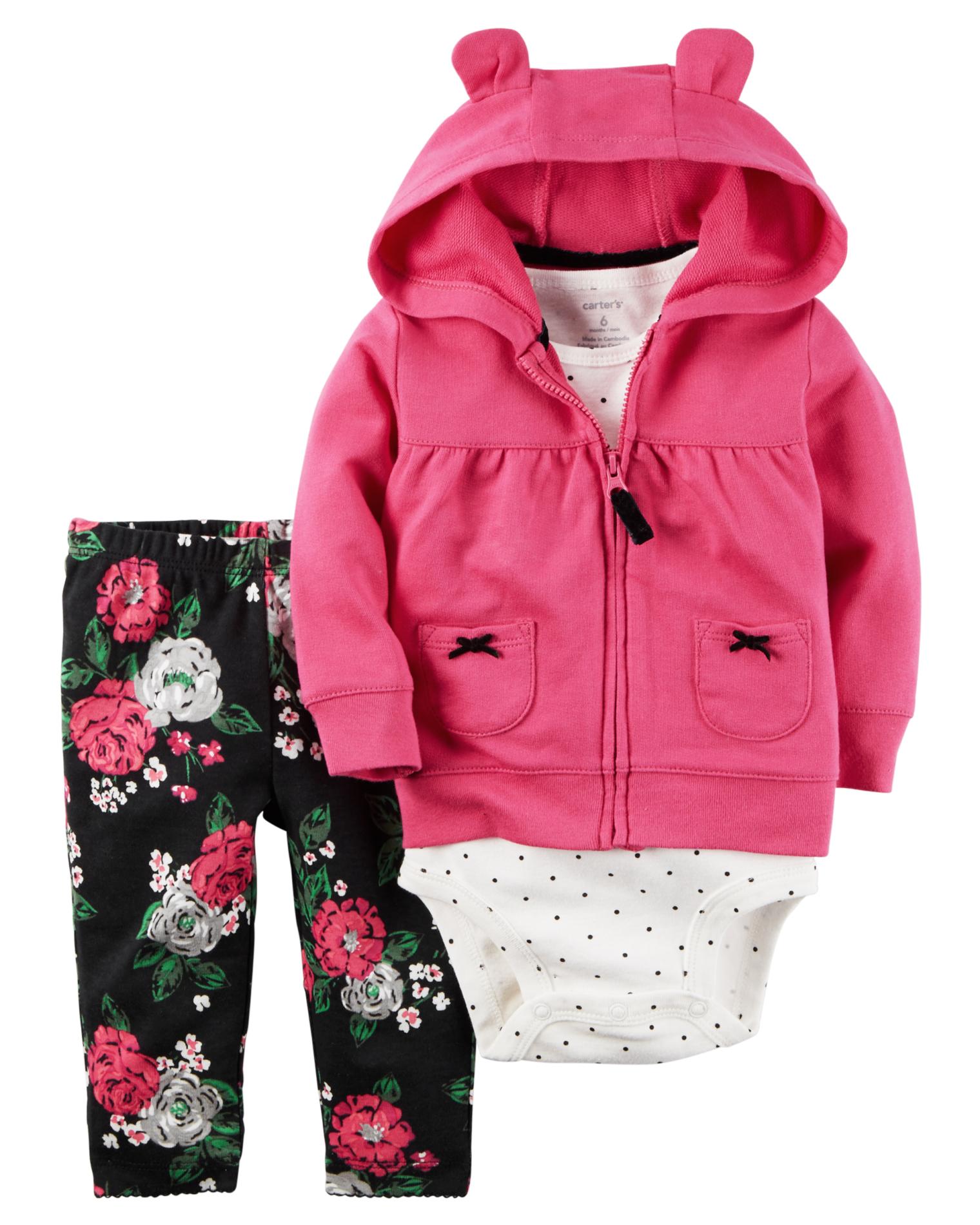 Carter's Newborn & Infant Girls' Hooded Jacket, Bodysuit & Pants - Floral