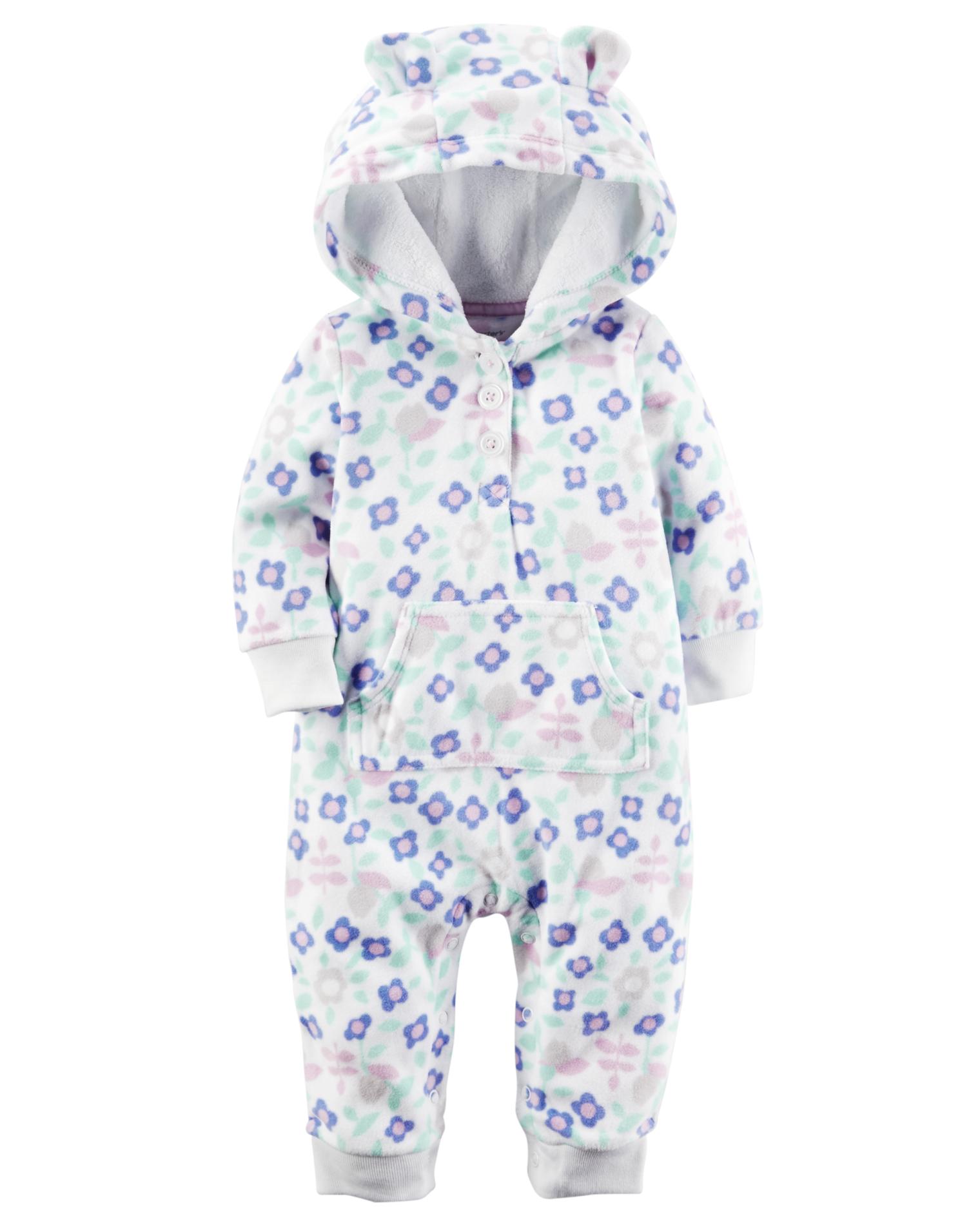 Carter's Newborn & Infant Girls' Hooded Fleece Jumpsuit - Floral Print