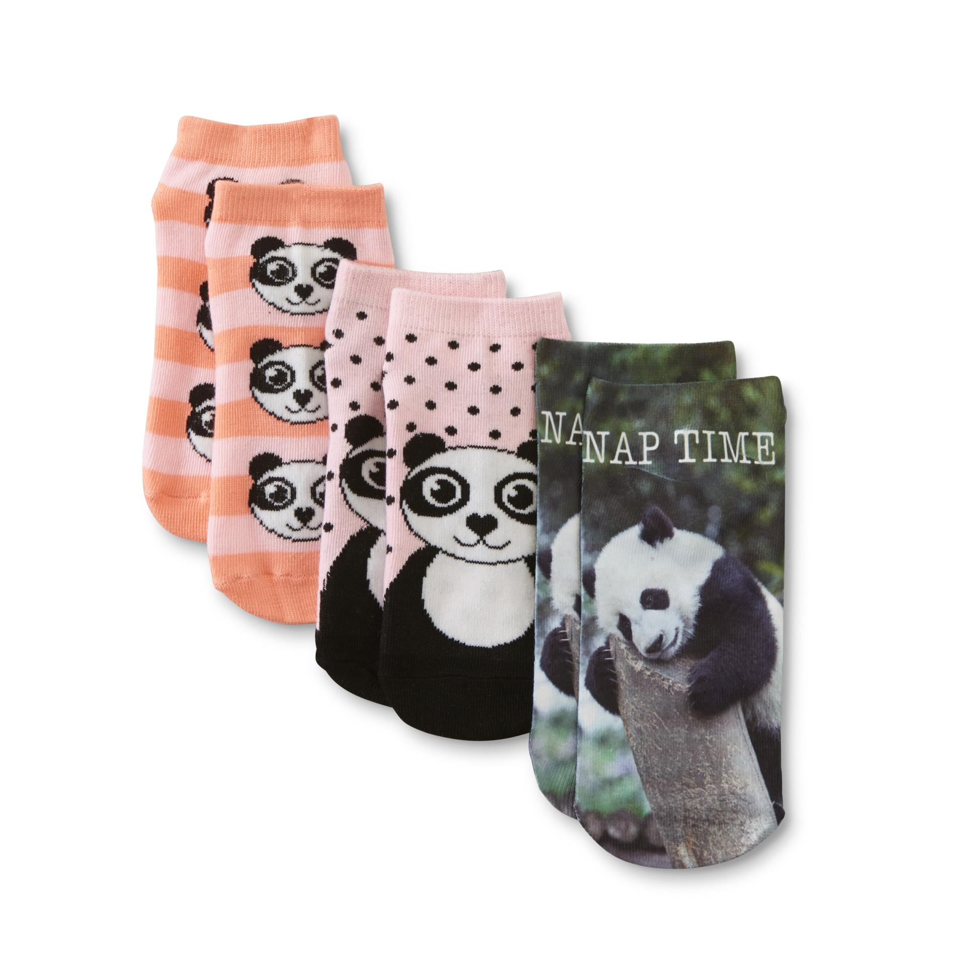 Joe Boxer Girls' 3-Pairs Low-Cut Socks - Panda