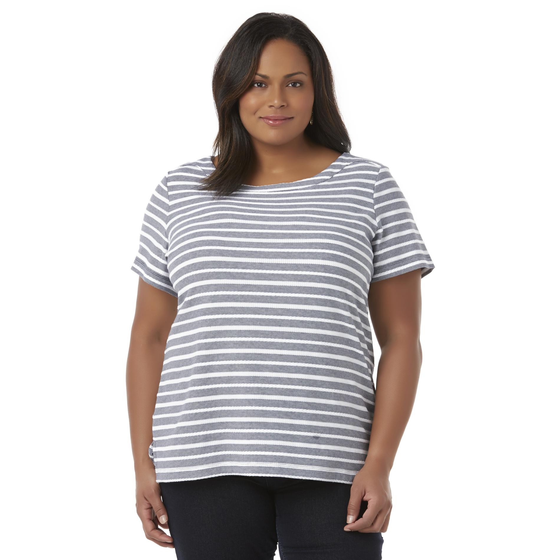 Basic Editions Women's Plus Short-Sleeve Top - Striped